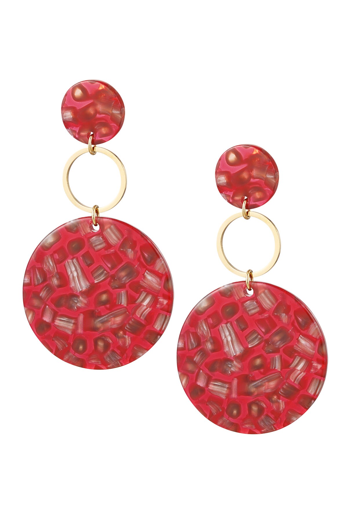 Earrings circles pattern red - Gold color h5 