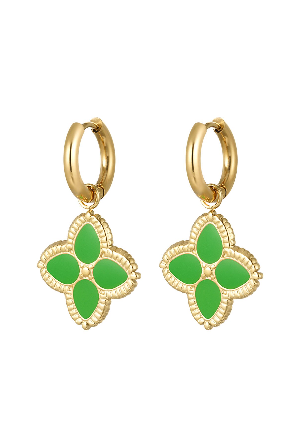 Earring clover green - Gold color h5 