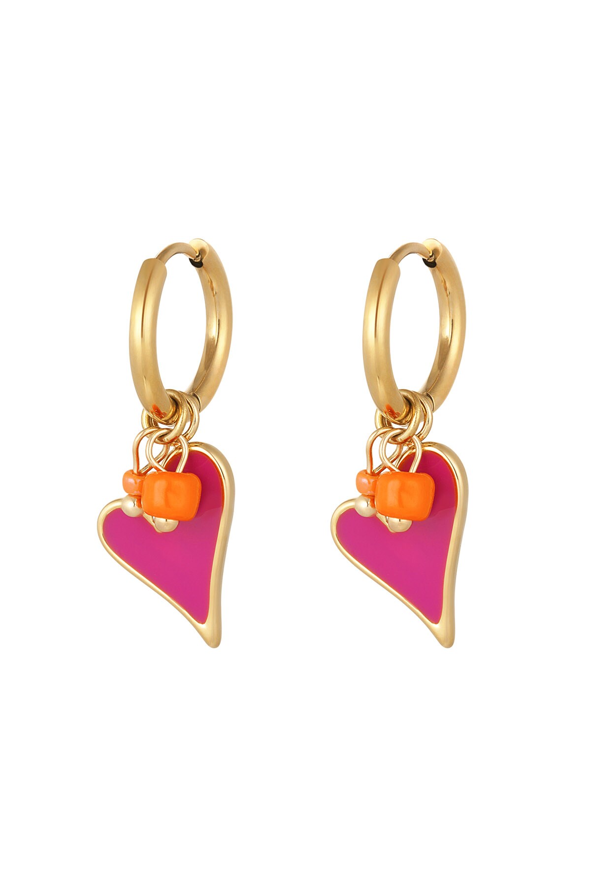 Earring heart with beads pink - Gold color h5 