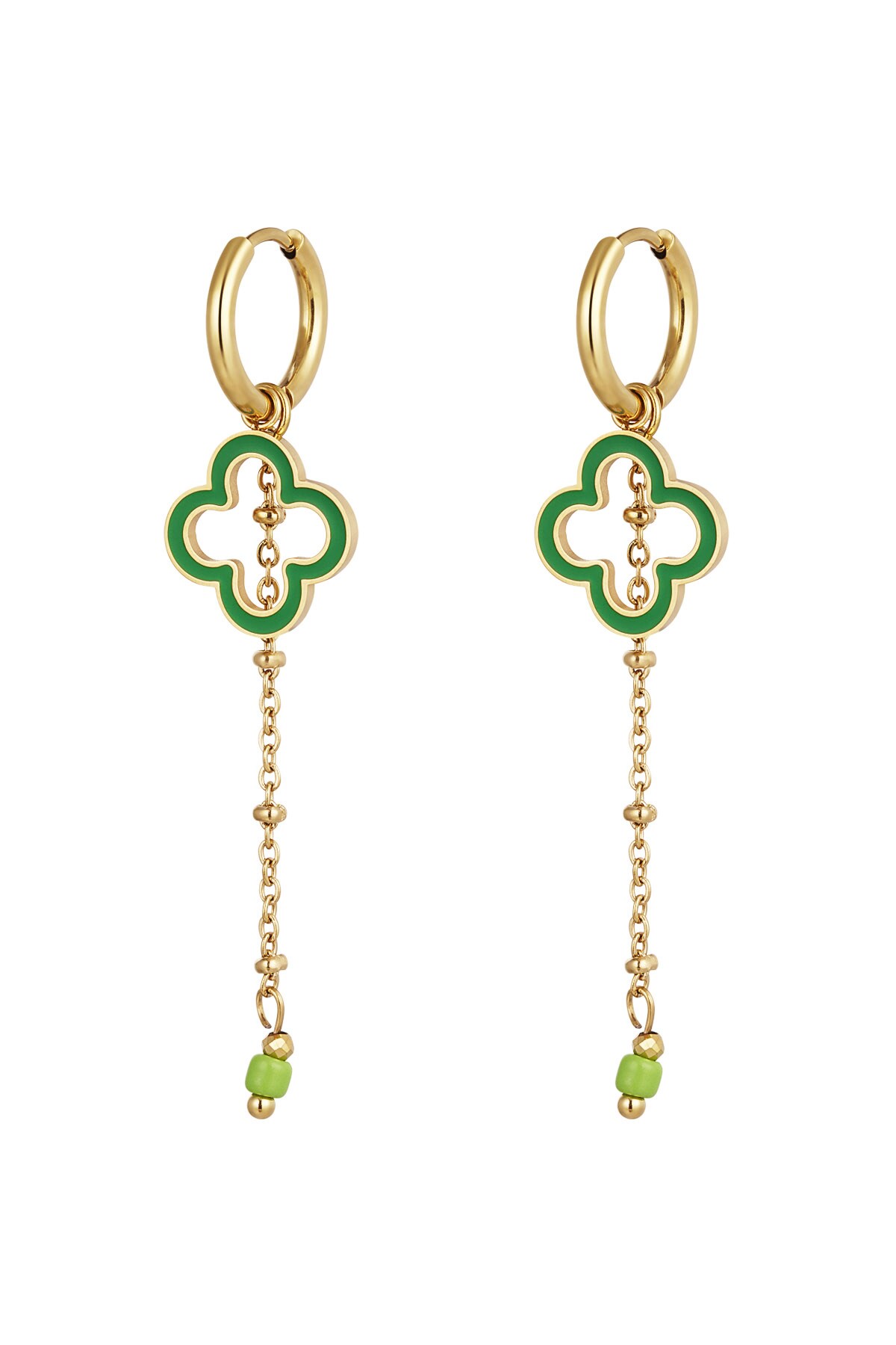 Earrings clover with jargon - gold/green h5 