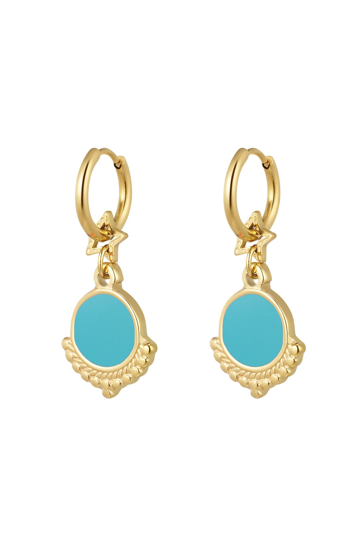 Earring with star and charm blue - Gold color h5 