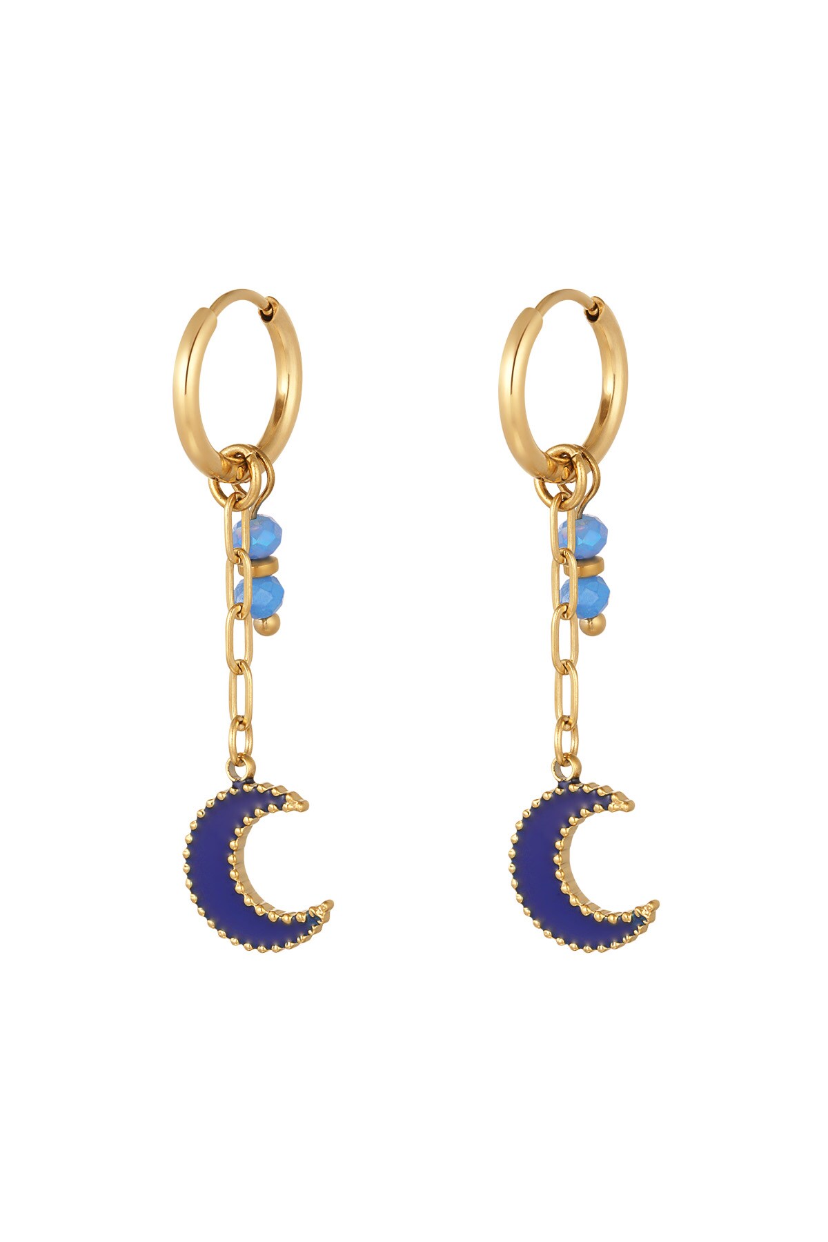 Earrings with beads and moon pendant blue - Gold color h5 