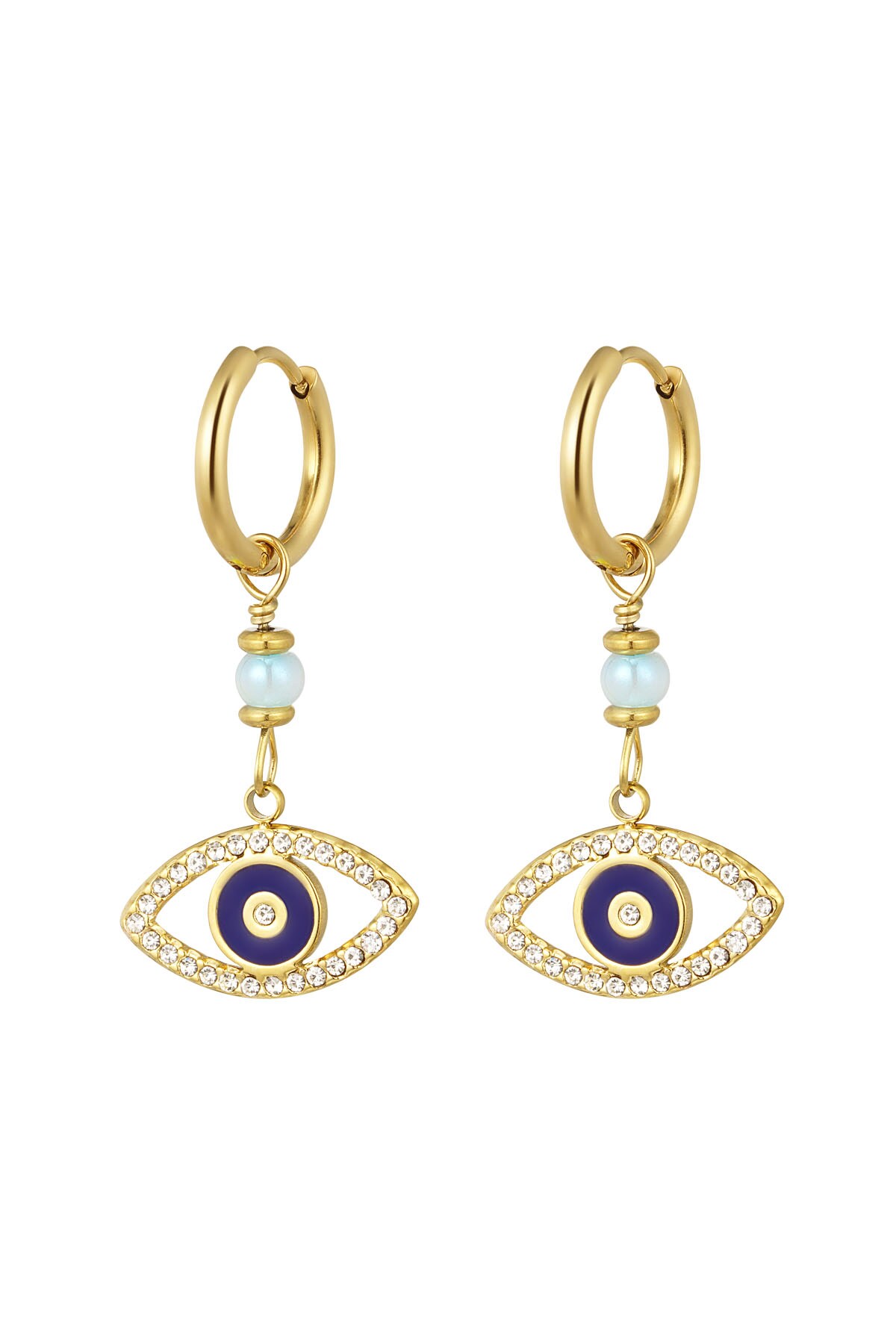 Earrings with eye pendant blue - Gold color h5 