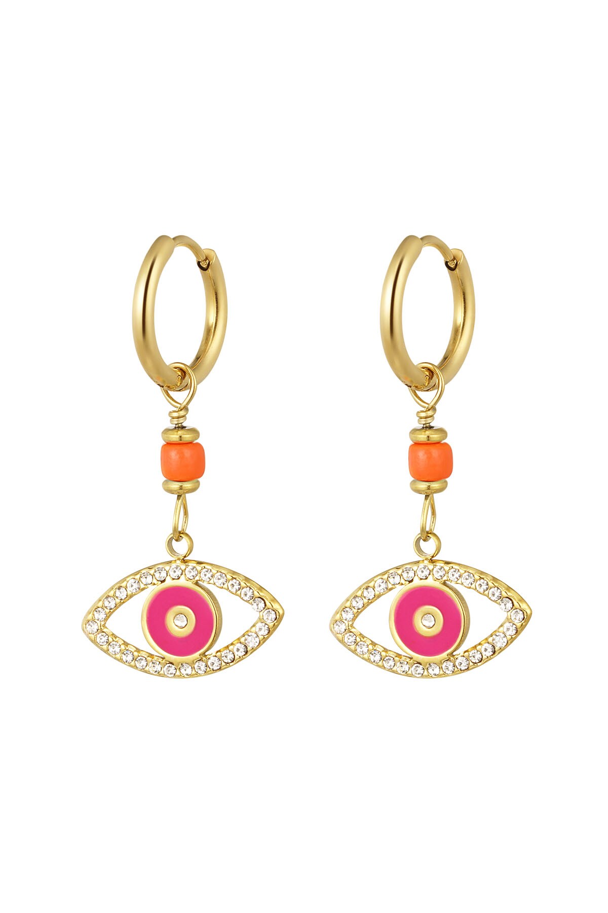 Earrings with eye pendant pink - Gold color h5 