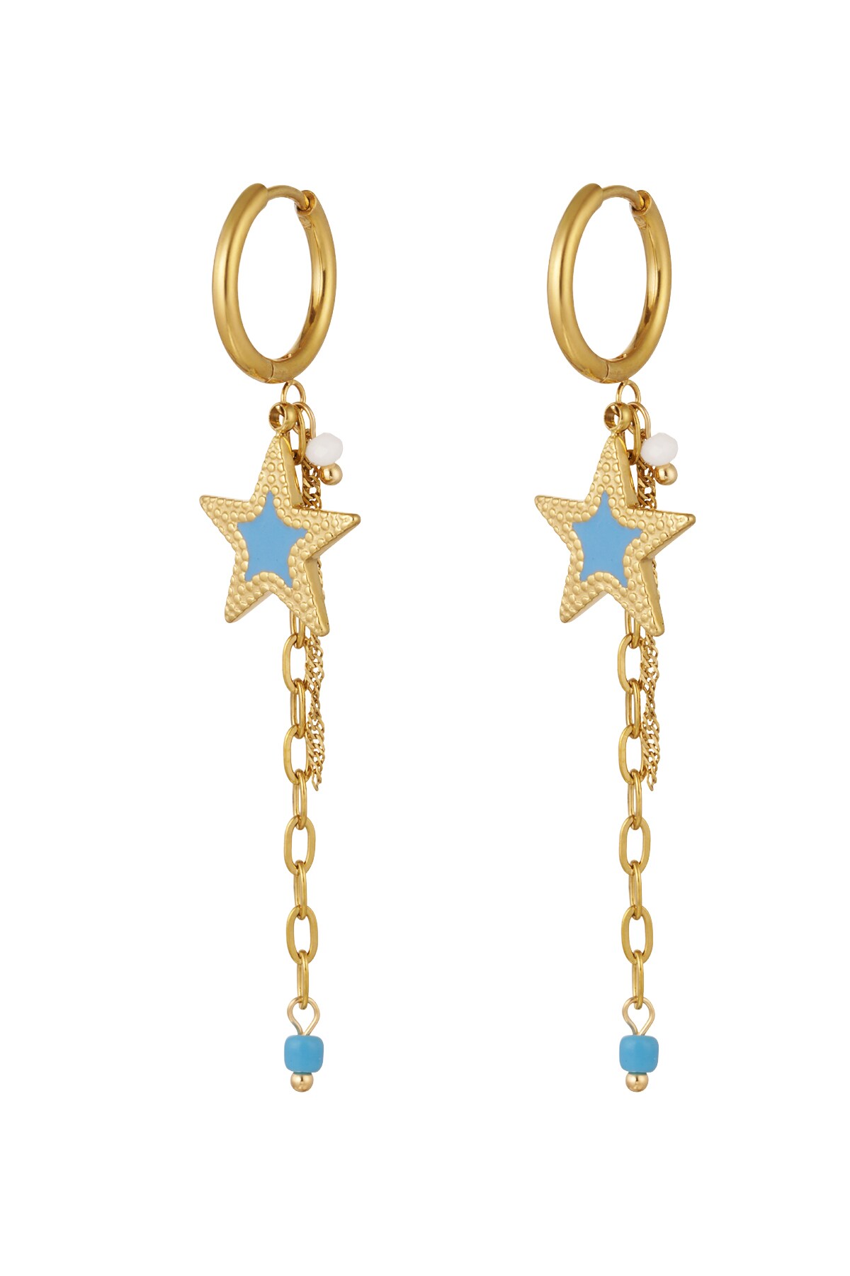 Earrings with chain and star blue - Gold color h5 