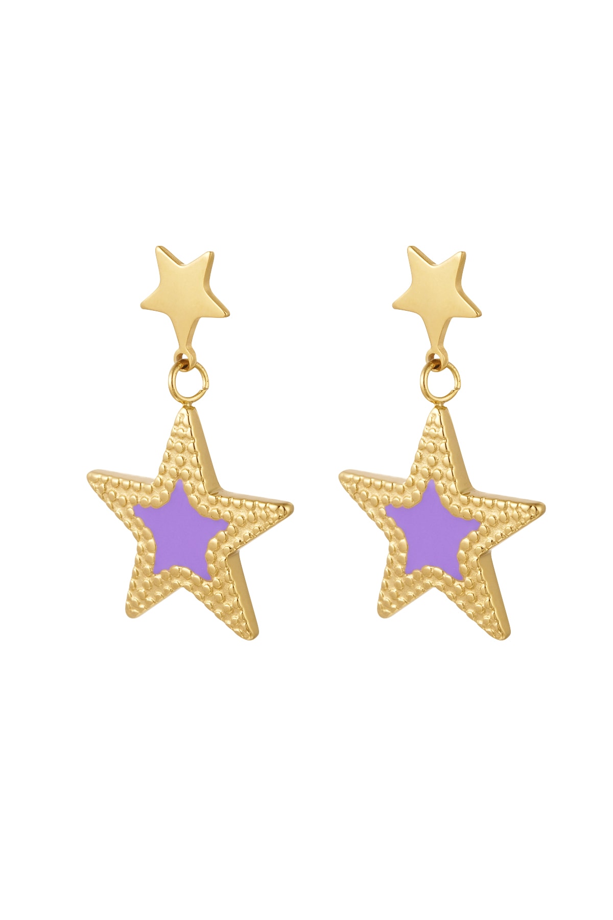 Earrings double star - gold/lilac h5 