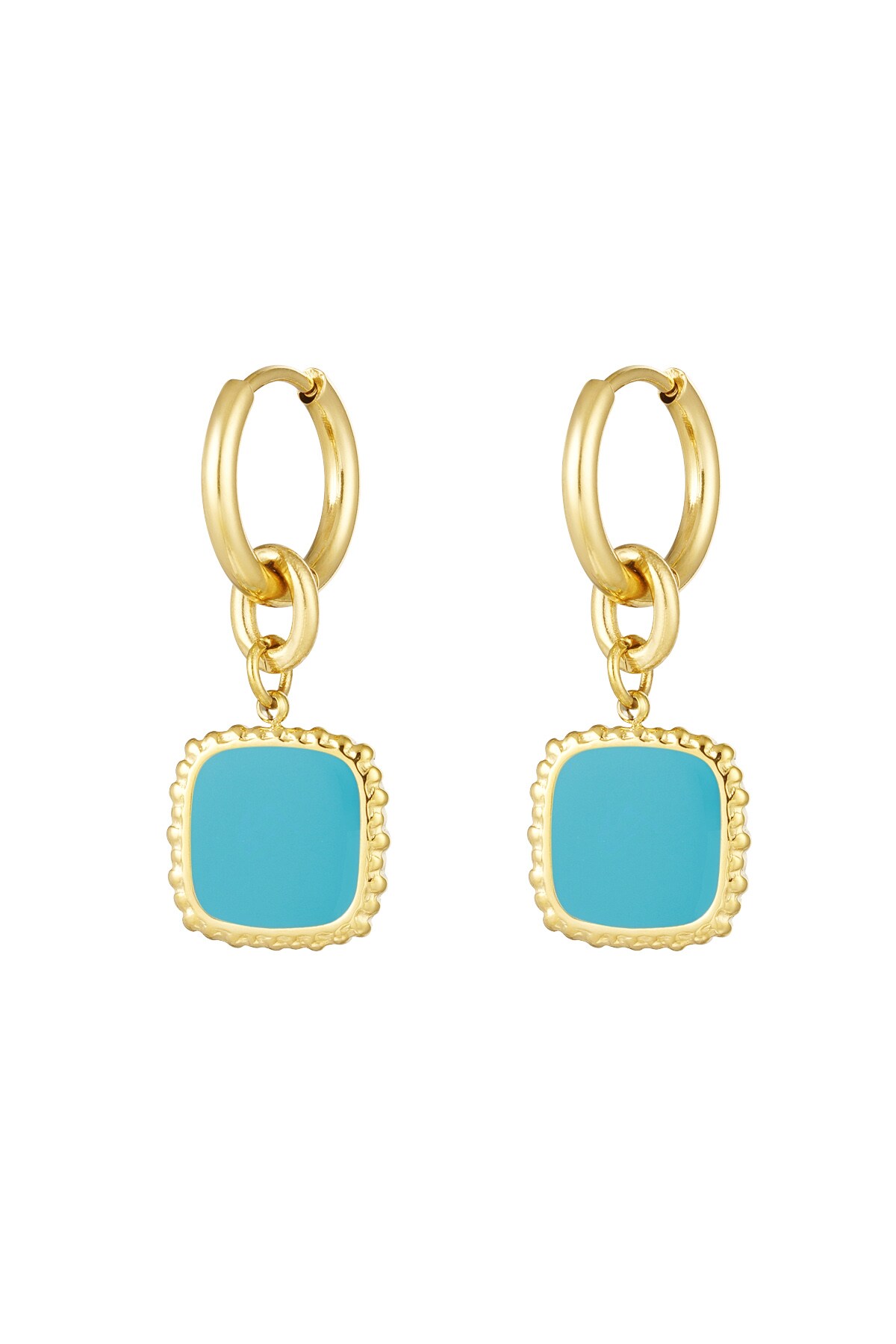 earrings with square pendant blue - Gold color h5 