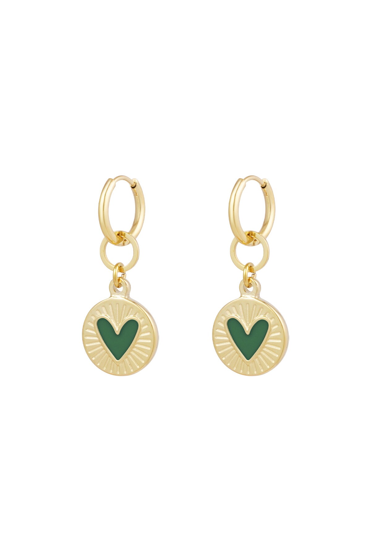 Earrings glowing heart - green gold h5 