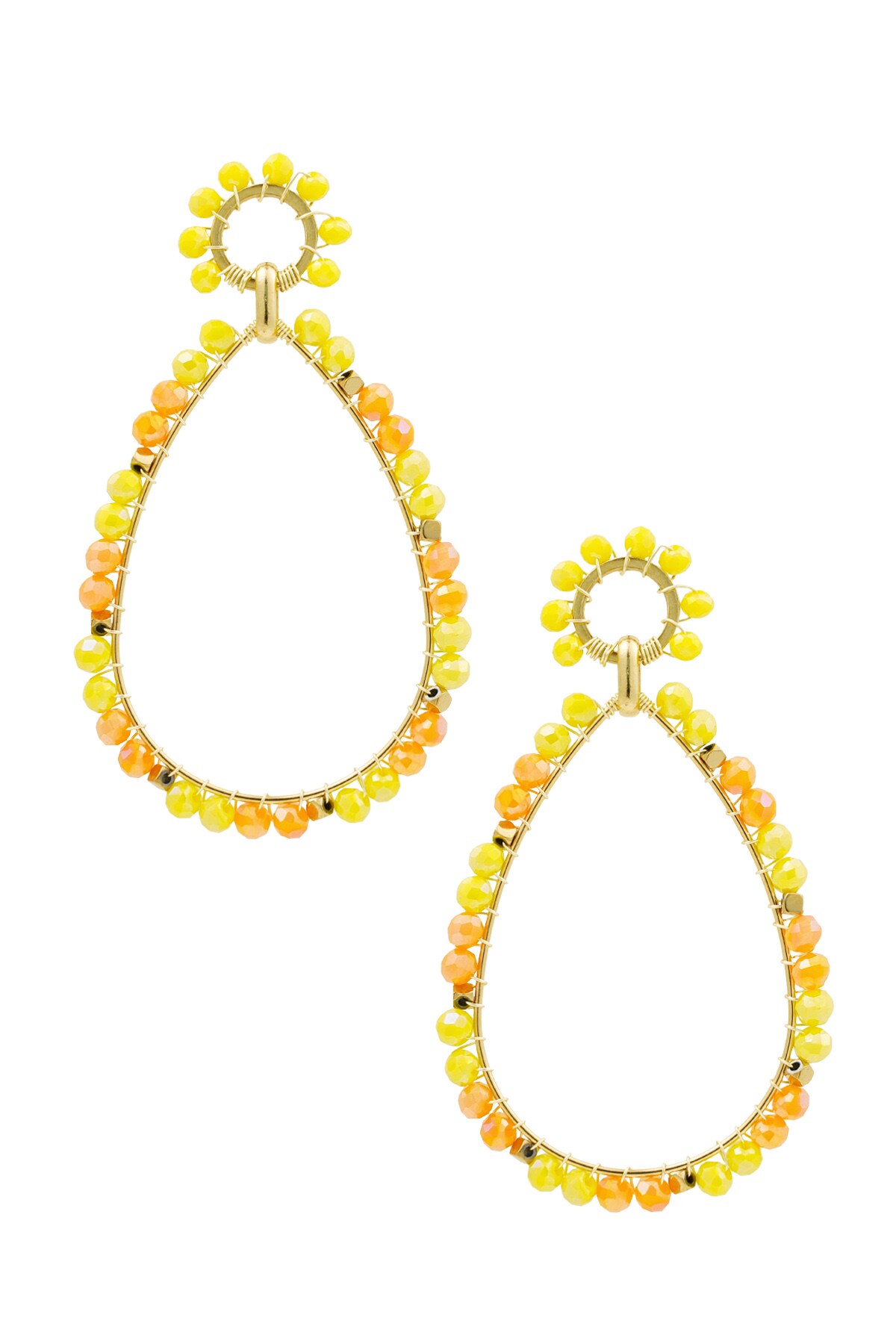 Earrings drop pendant with beads yellow - orange h5 