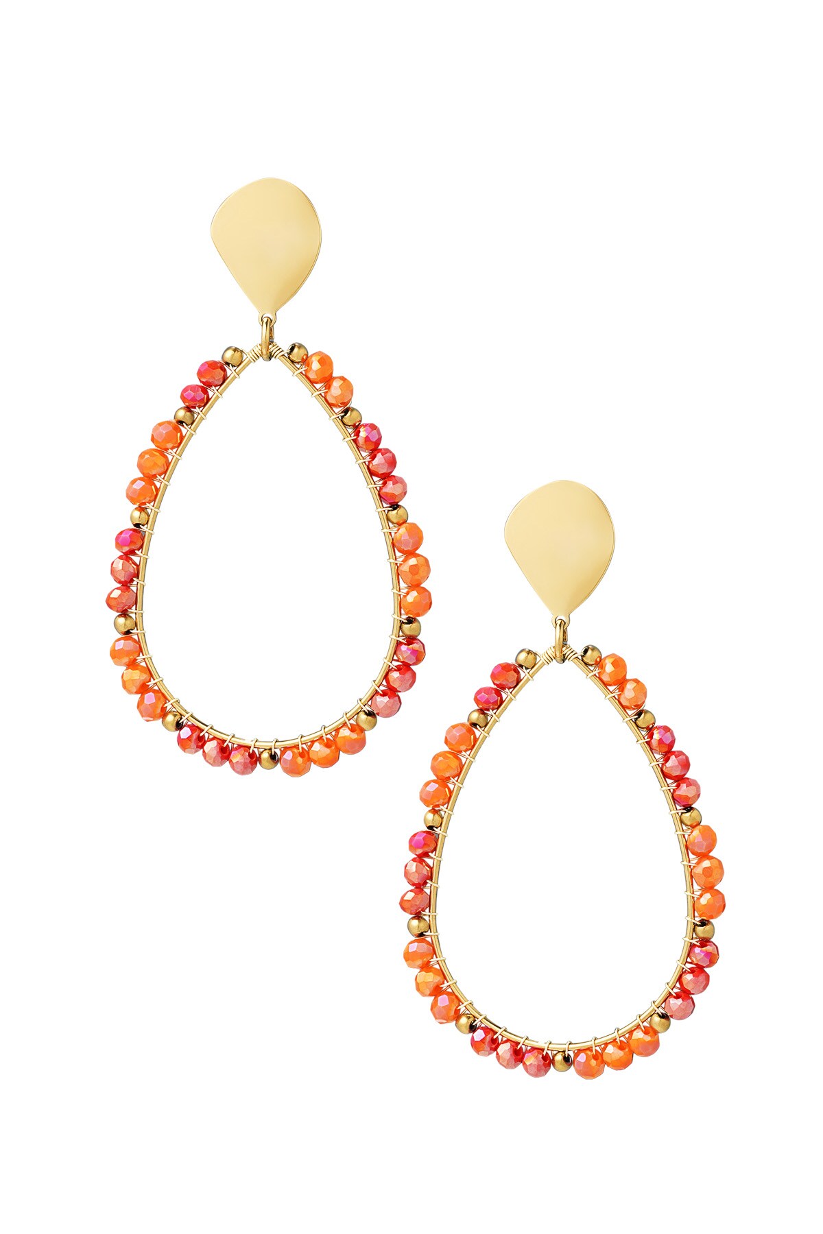 Earrings drop beads - gold/orange 