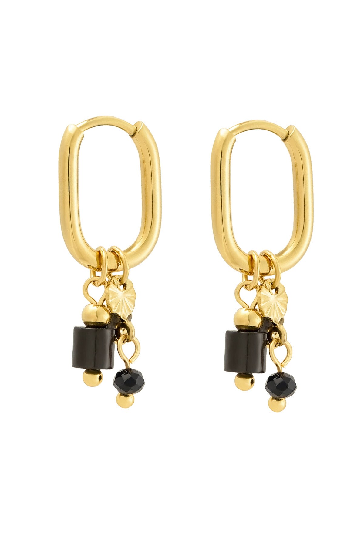 Earring with black beads - Gold color h5 