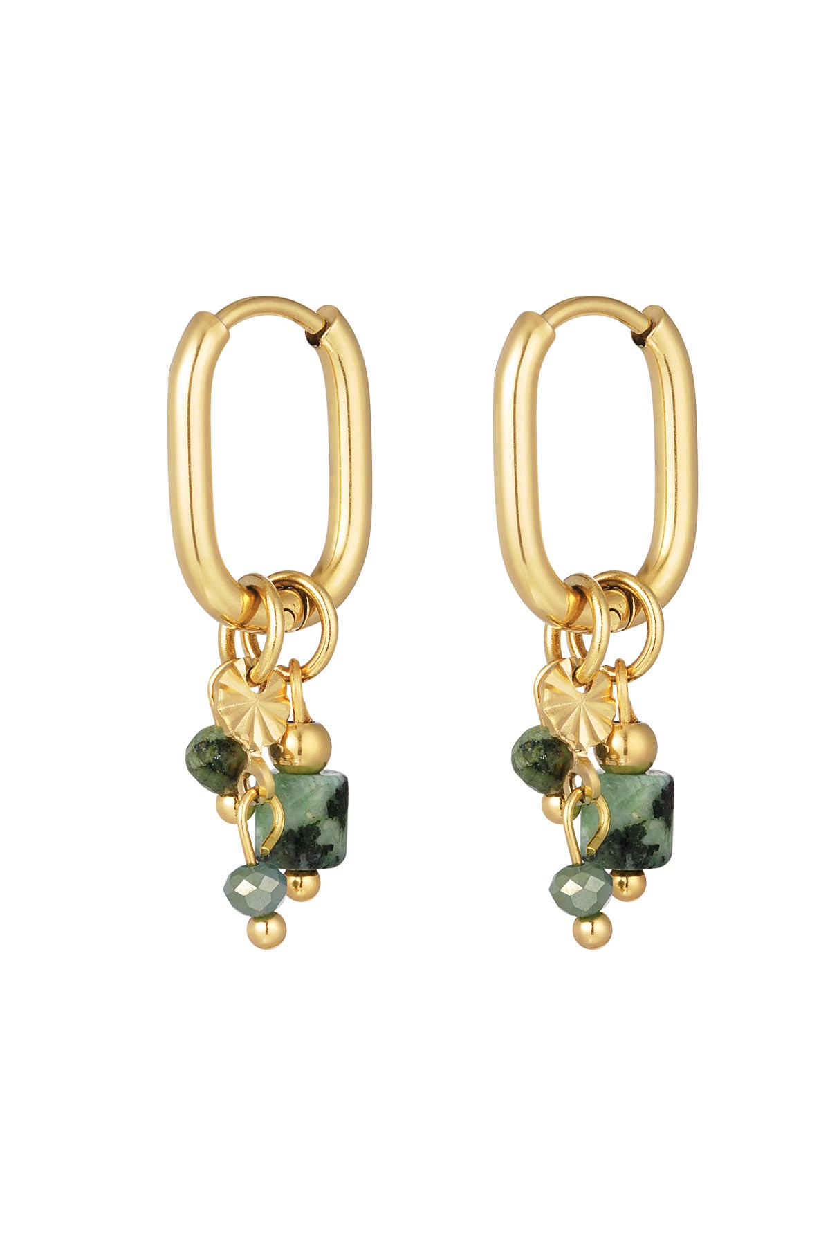 Earring with green & black beads - Gold color h5 