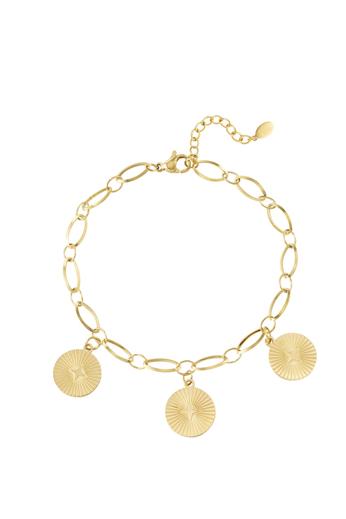 Stainless Steel 3 Coin Chain Bracelets - Gold color 