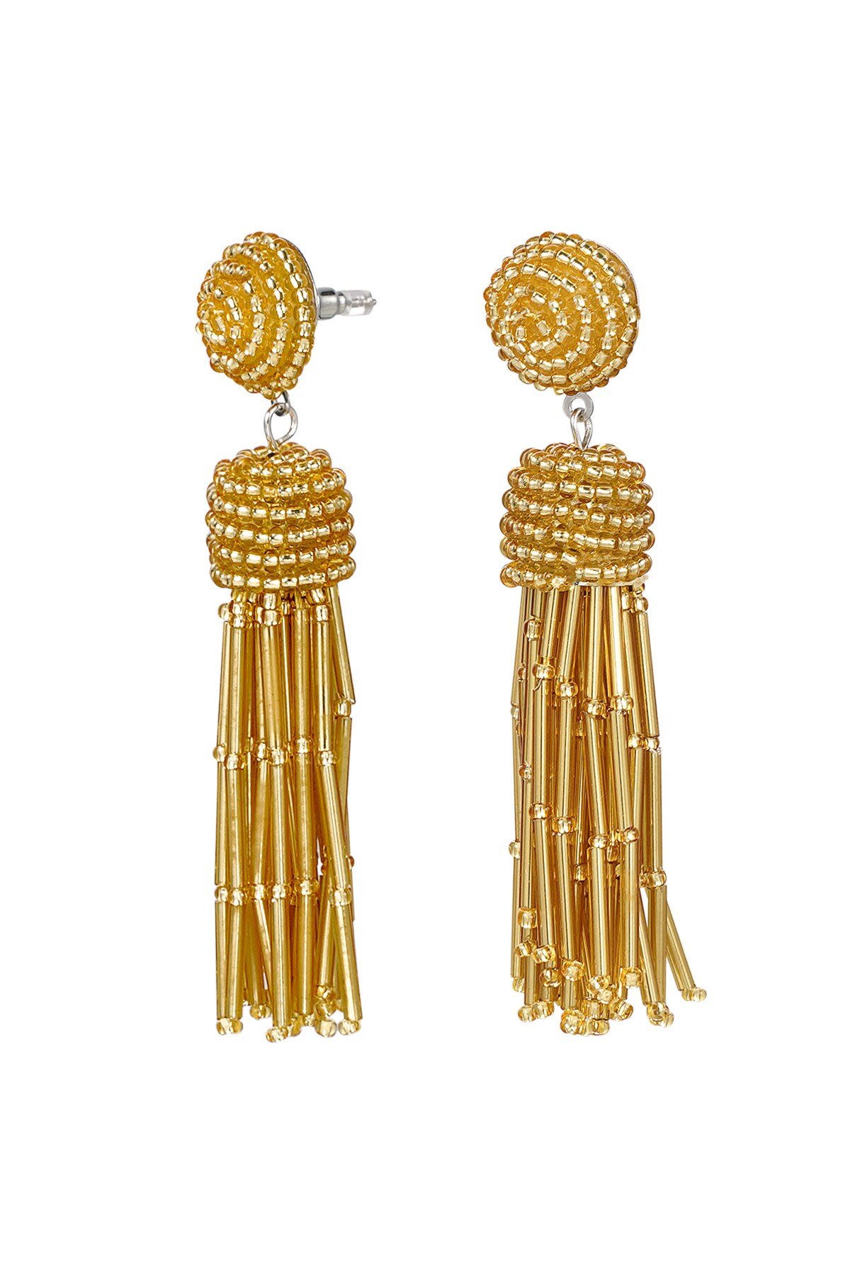 Earrings beaded tassel - mustard h5 