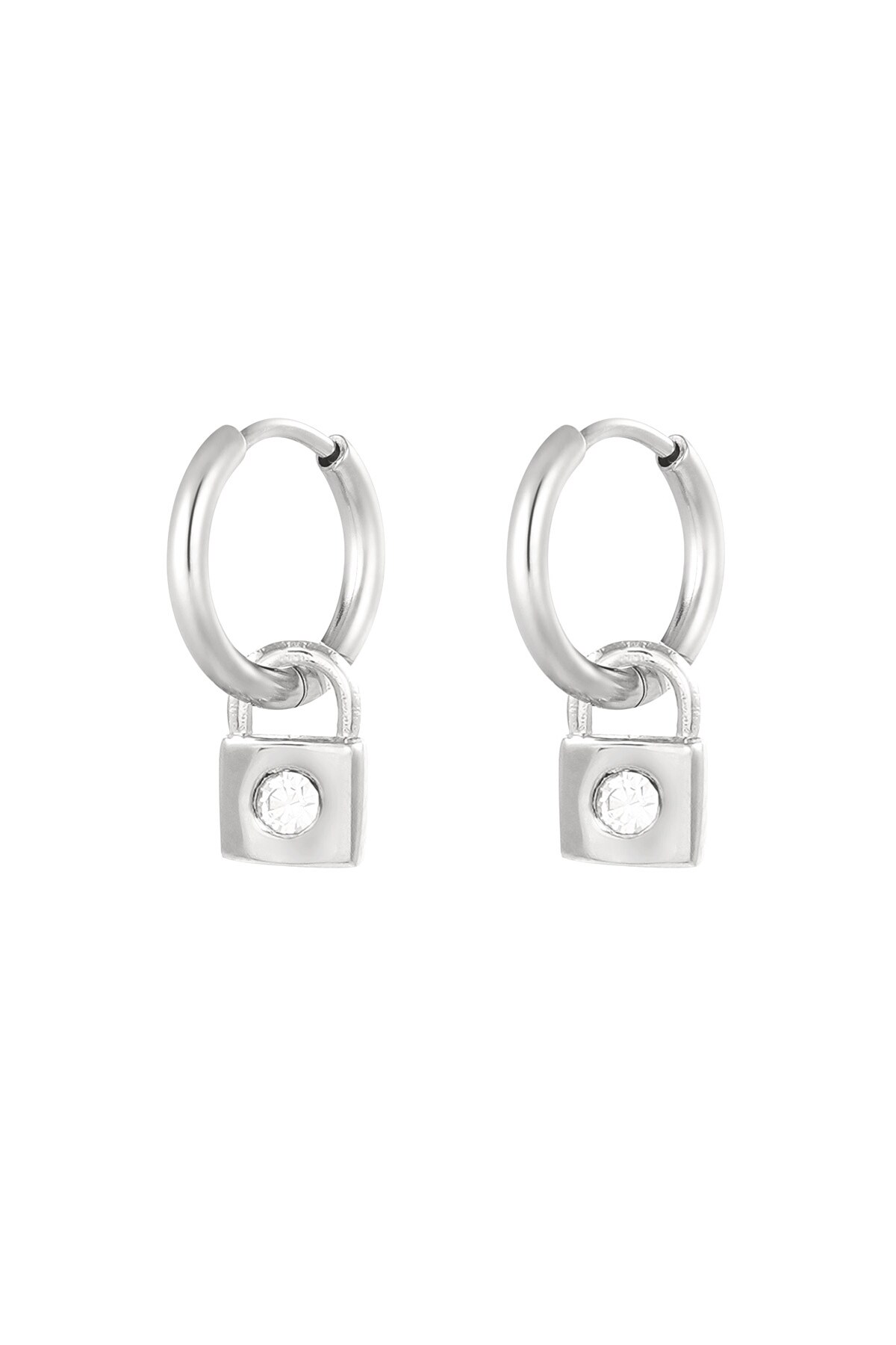 Earrings lock with stones - Silver color h5 