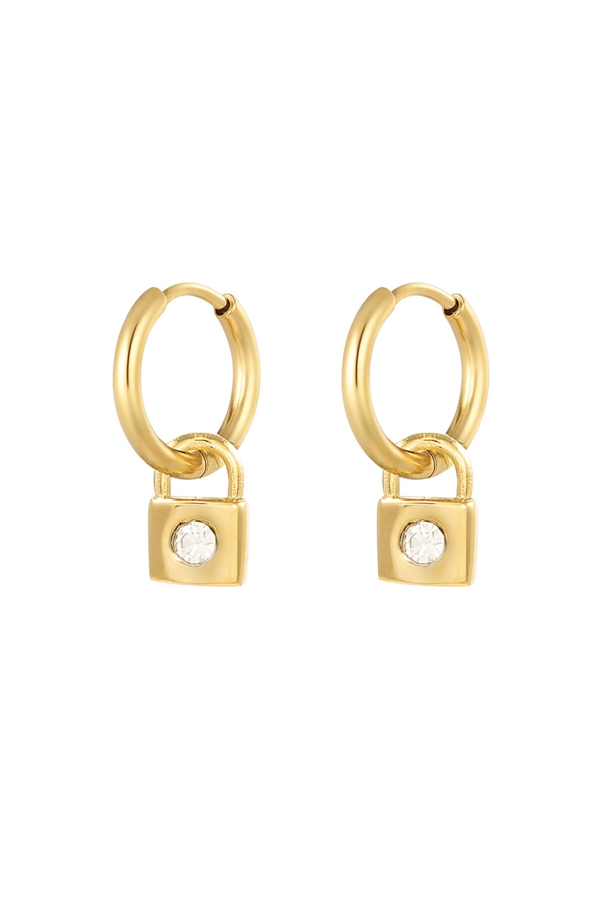 Earrings lock with stones - Gold color h5 