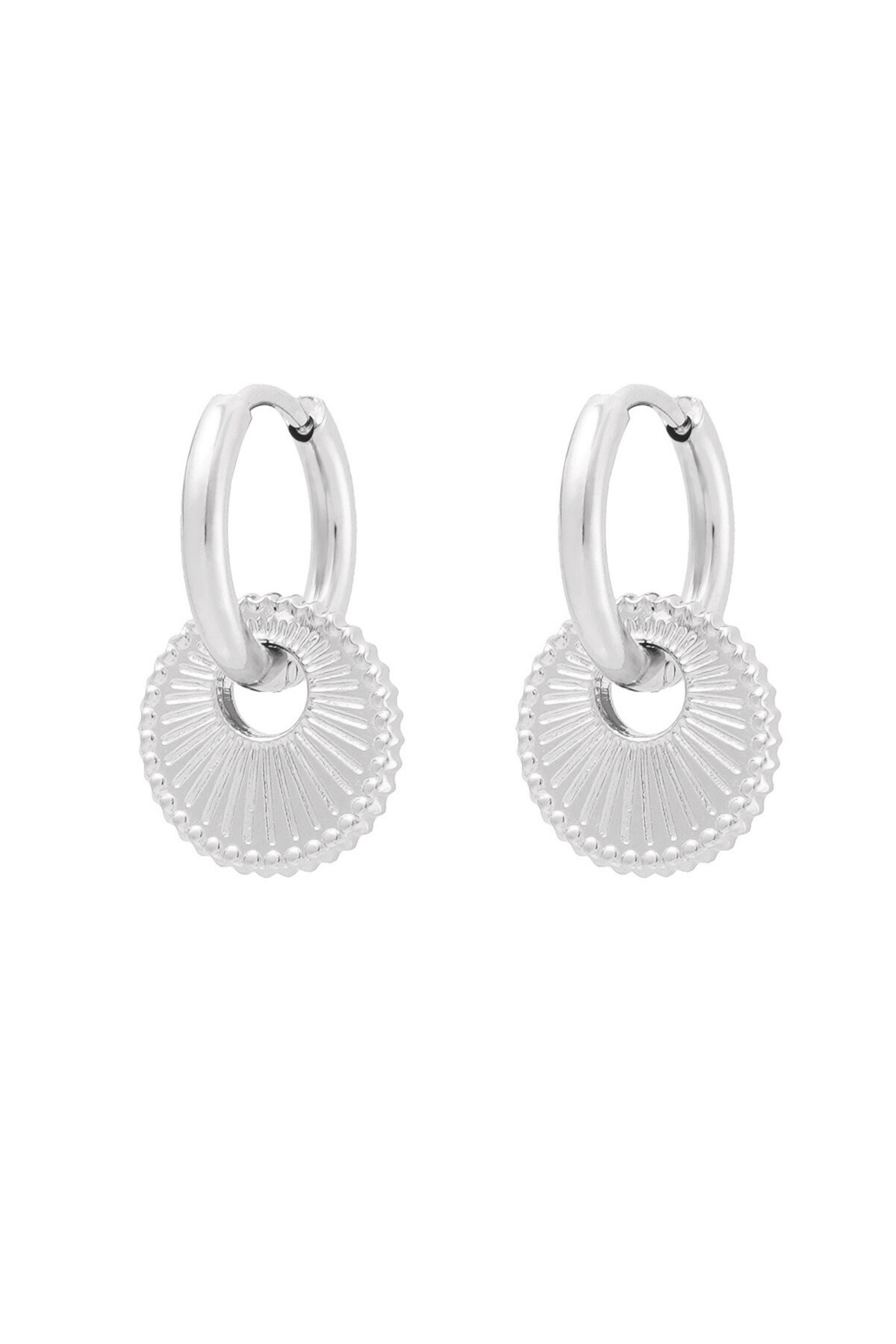 Earrings with round charm - Silver color h5 