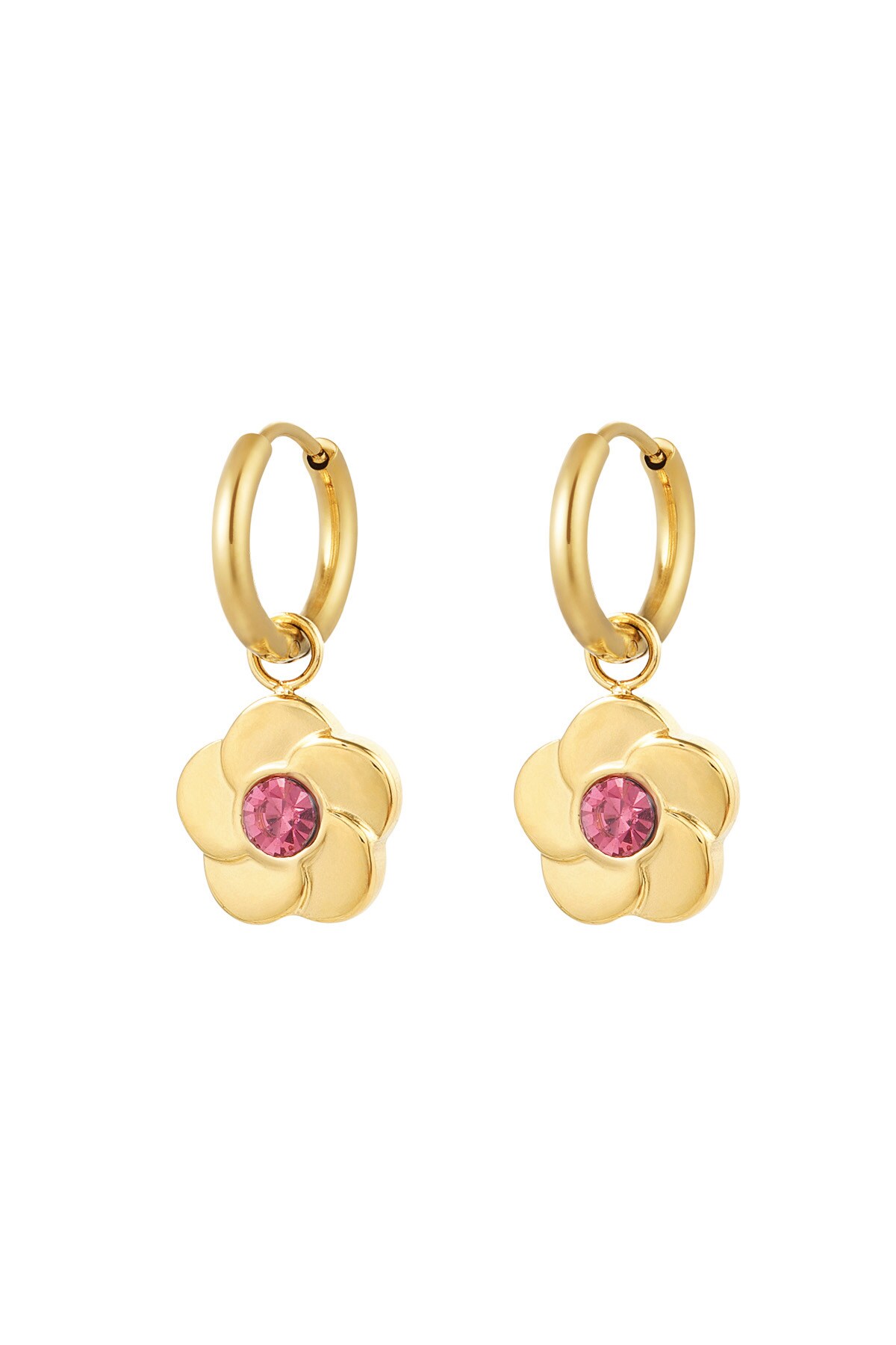 Earrings flower with stone - gold/pink h5 