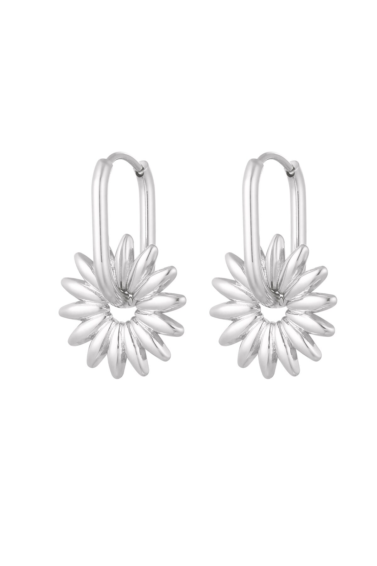 Elongated earrings with flower - Silver color h5 