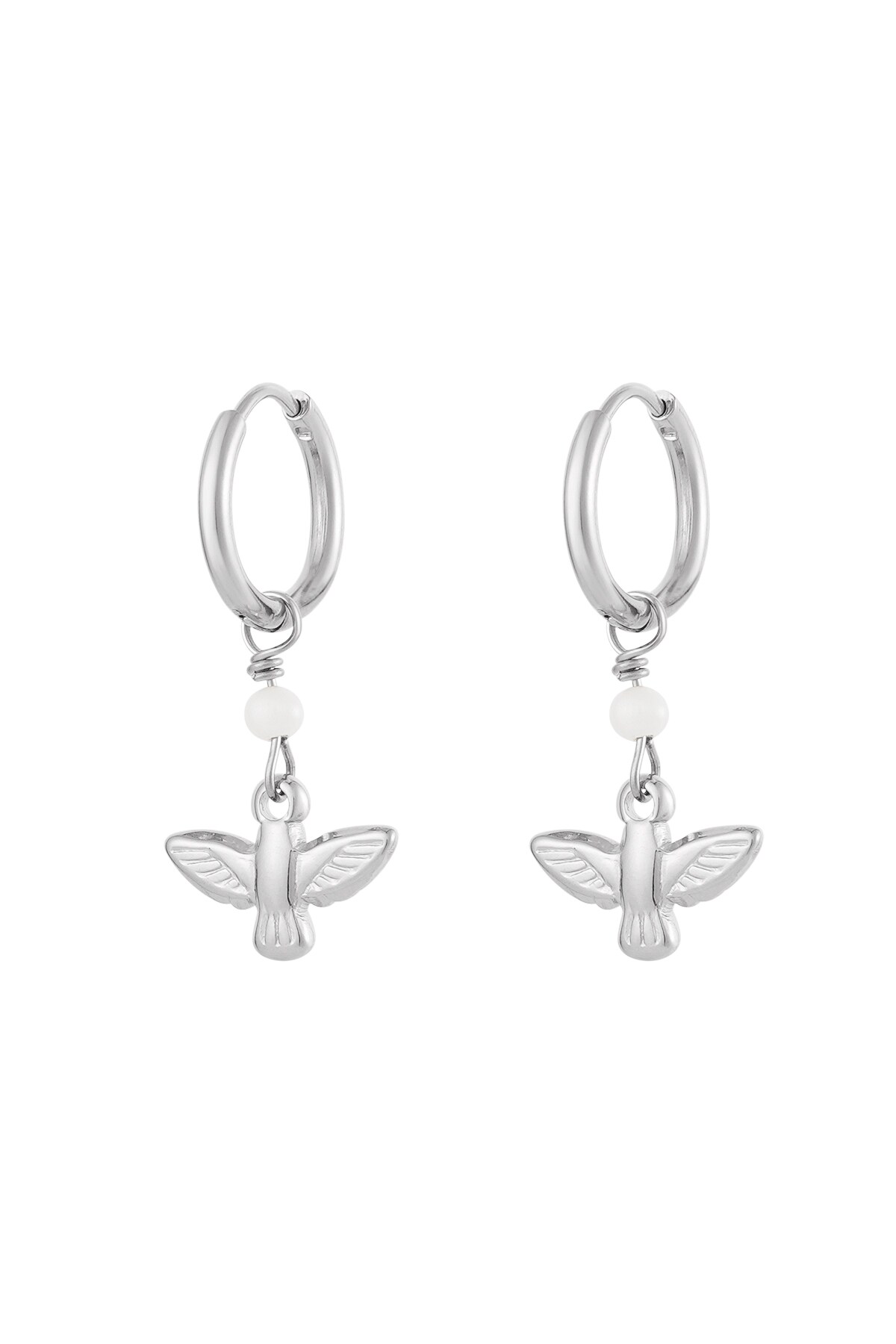 Earrings bird charm - Silver color h5 