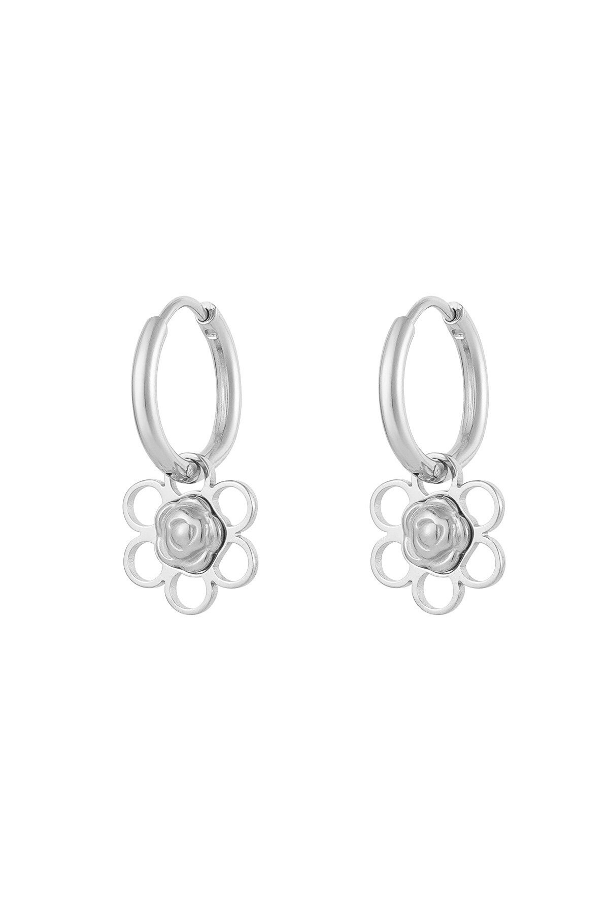 Earrings flower/rose charm - Silver color h5 