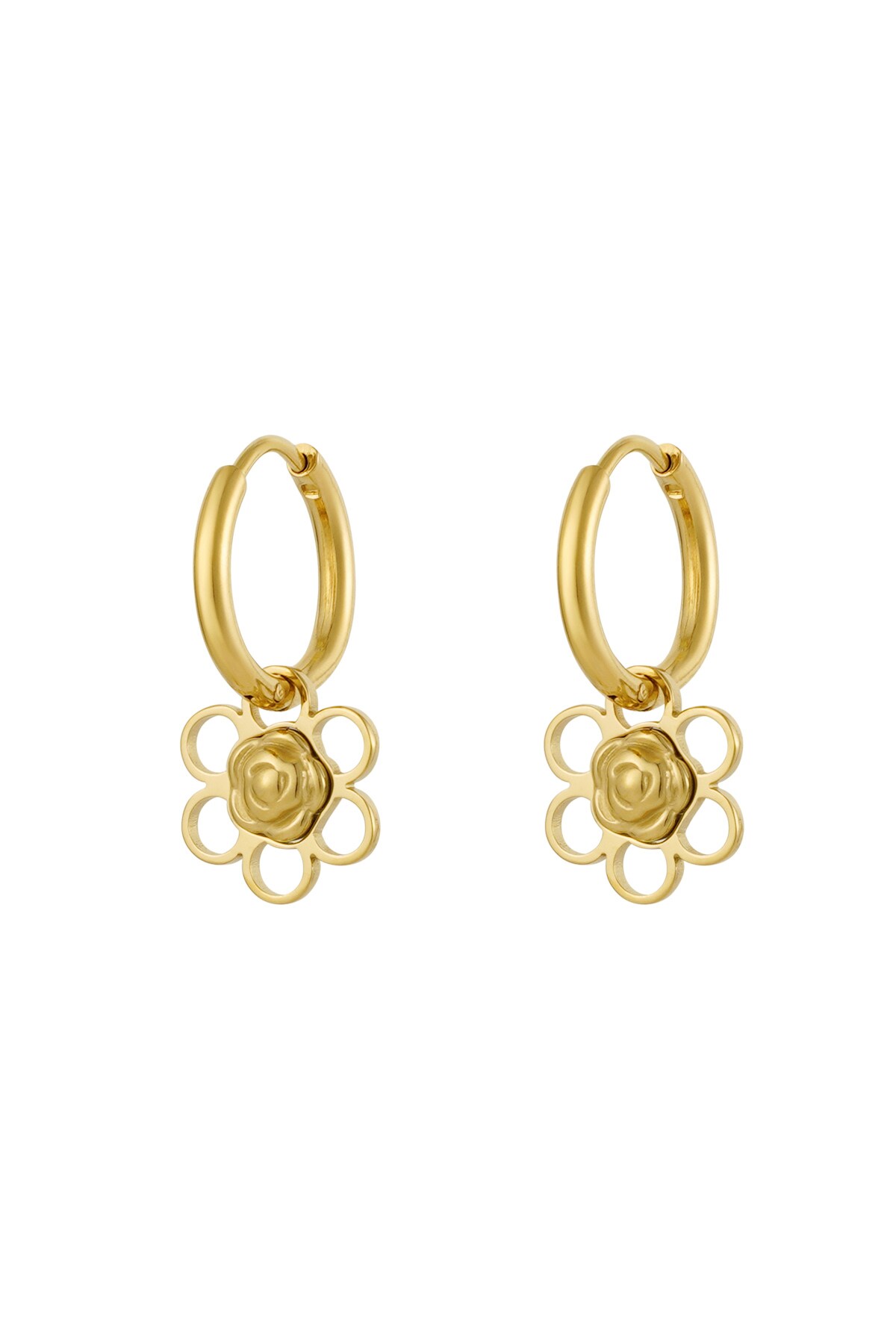 Earrings flower/rose charm - Gold color h5 