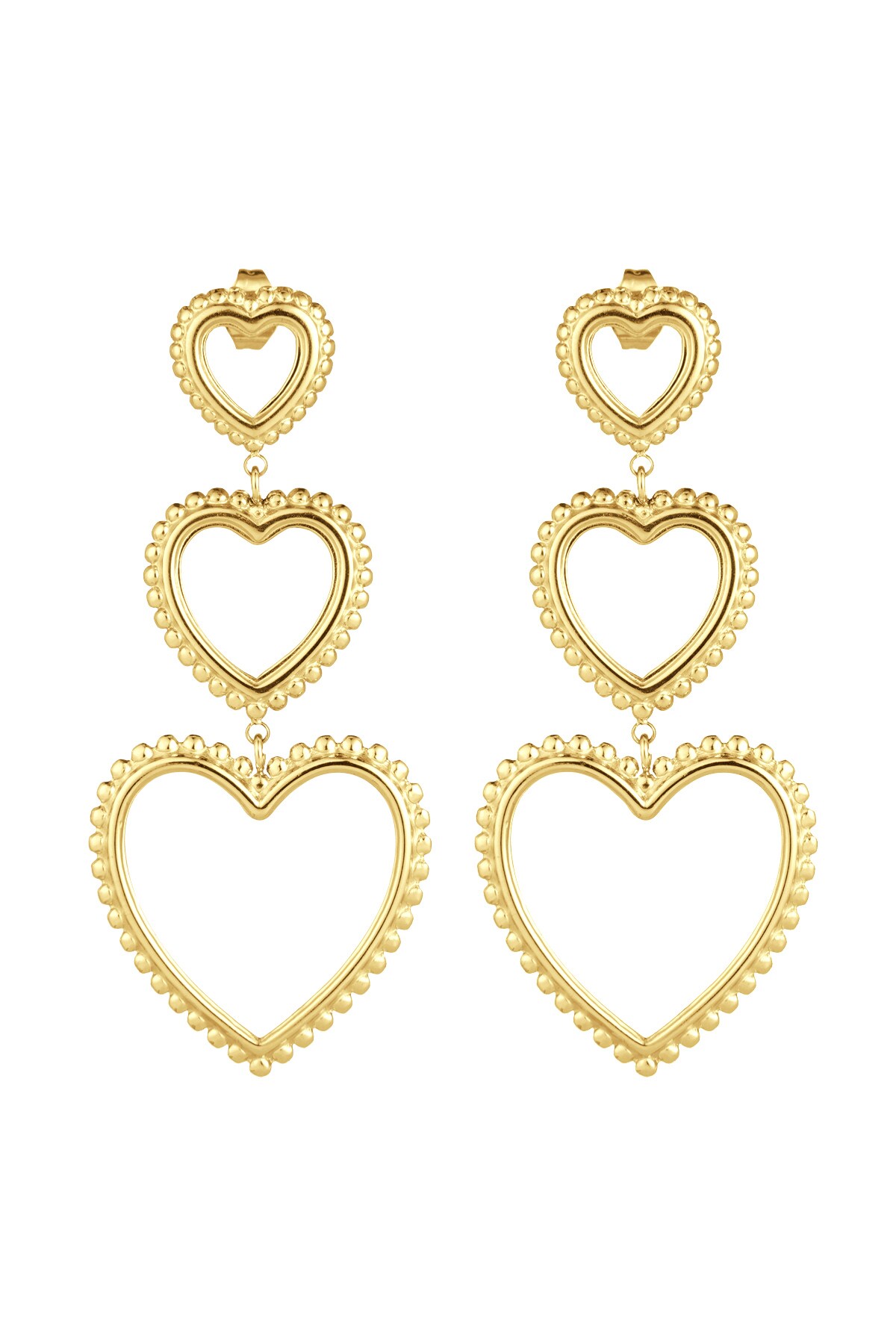 Earrings 3 times graceful heart - Gold color h5 