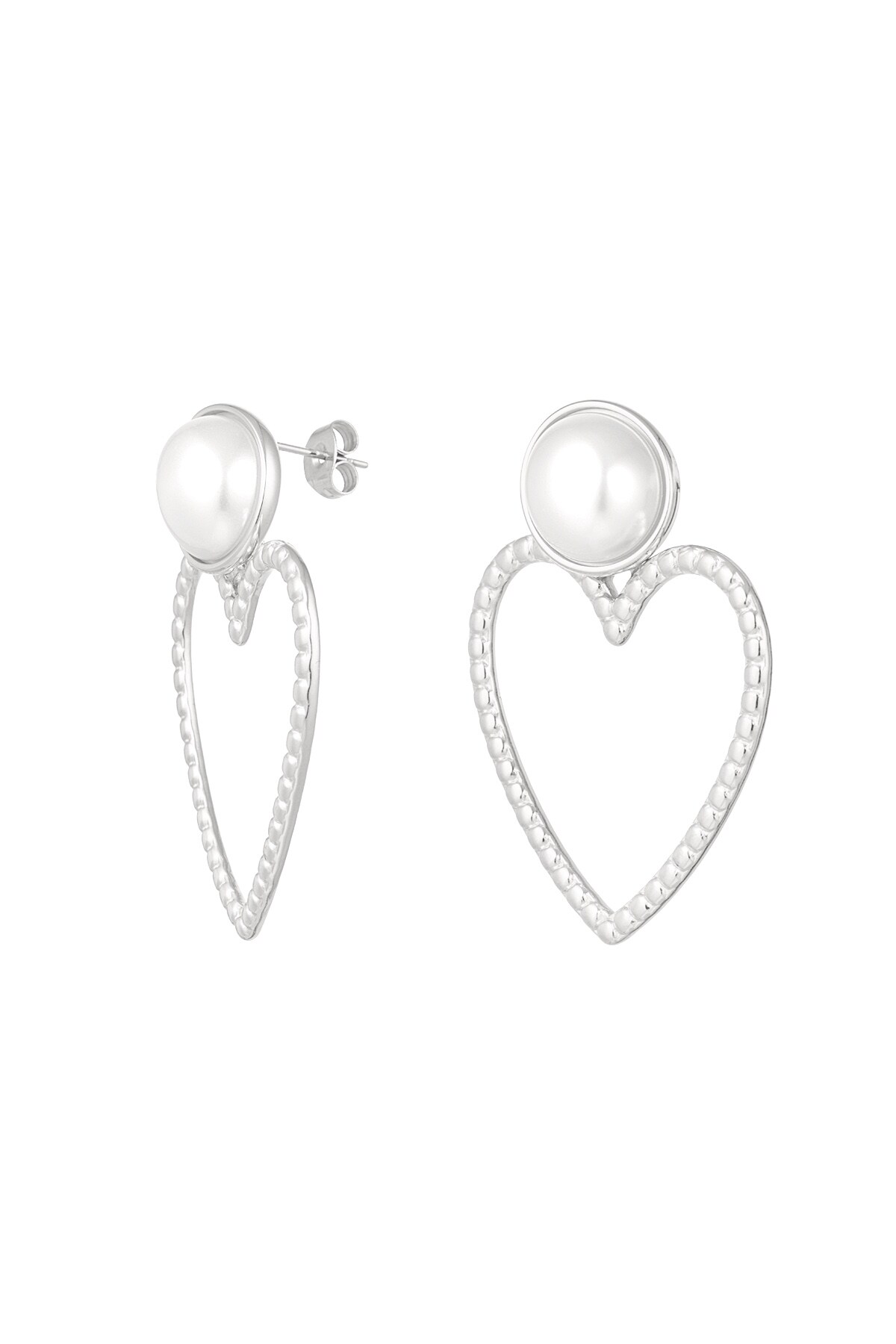 Earrings heart with pearl - Silver color h5 