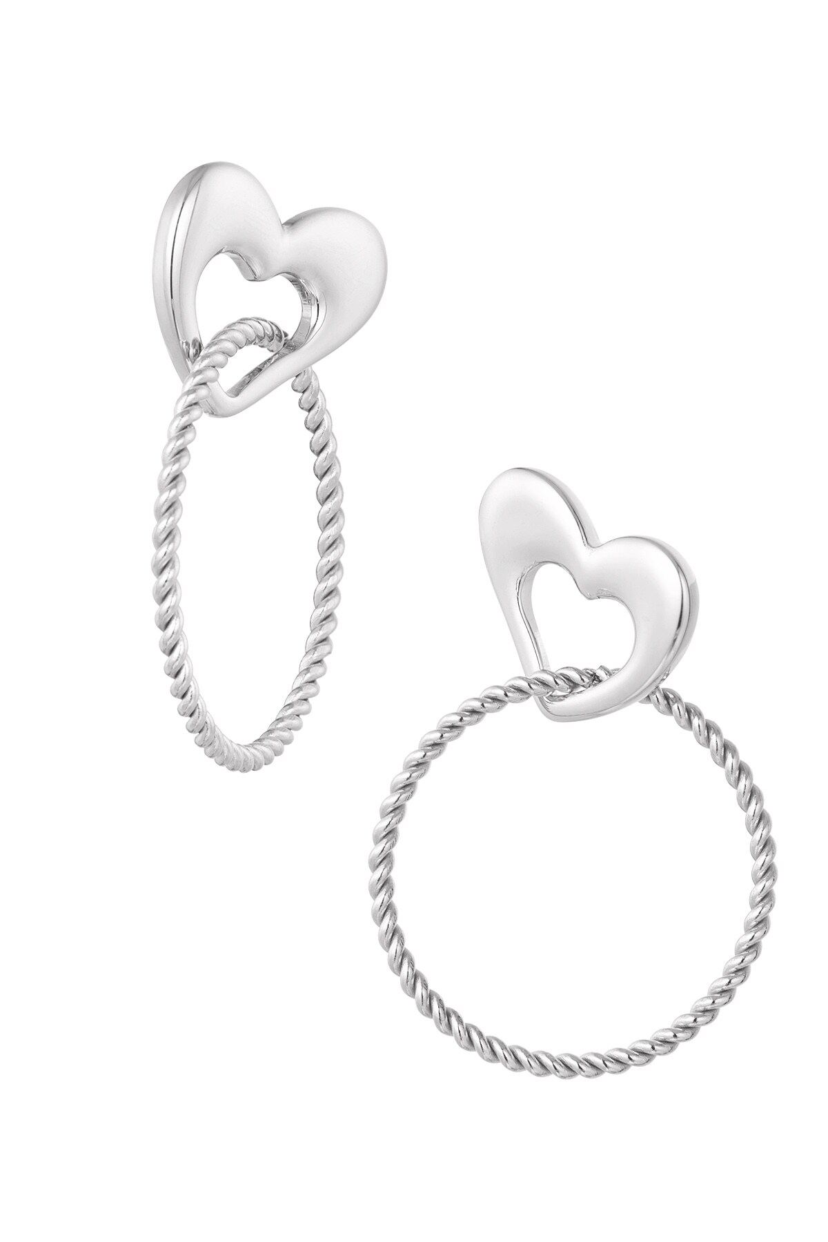 Earrings heart with ring - Silver color 