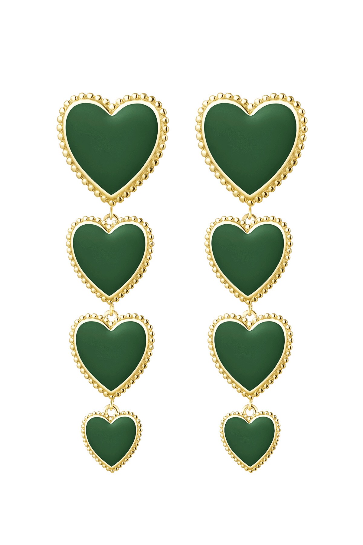 Earrings 4 hearts in a row - green 