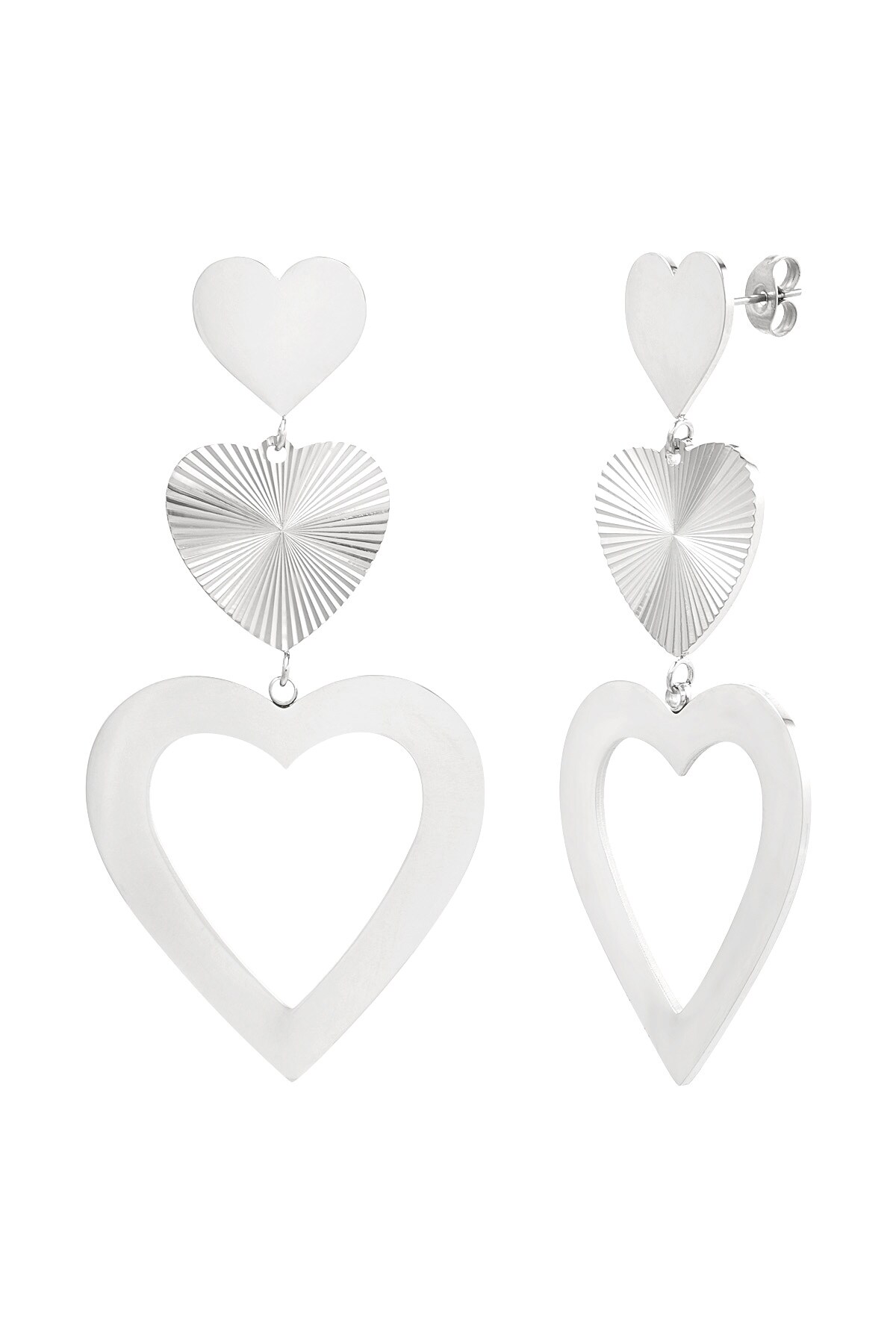 Earrings three hearts - Silver color h5 