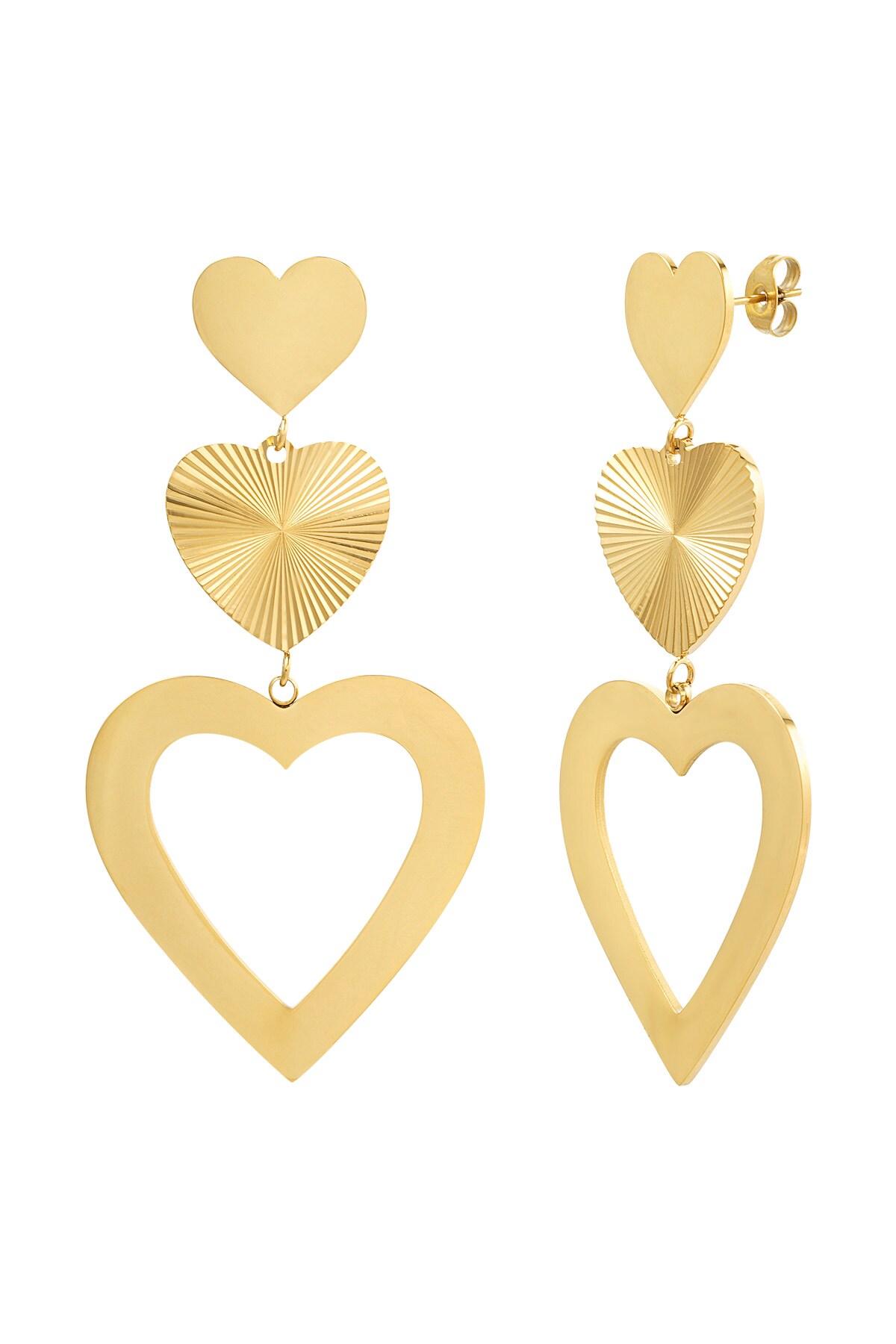 Earrings three hearts - Gold color h5 