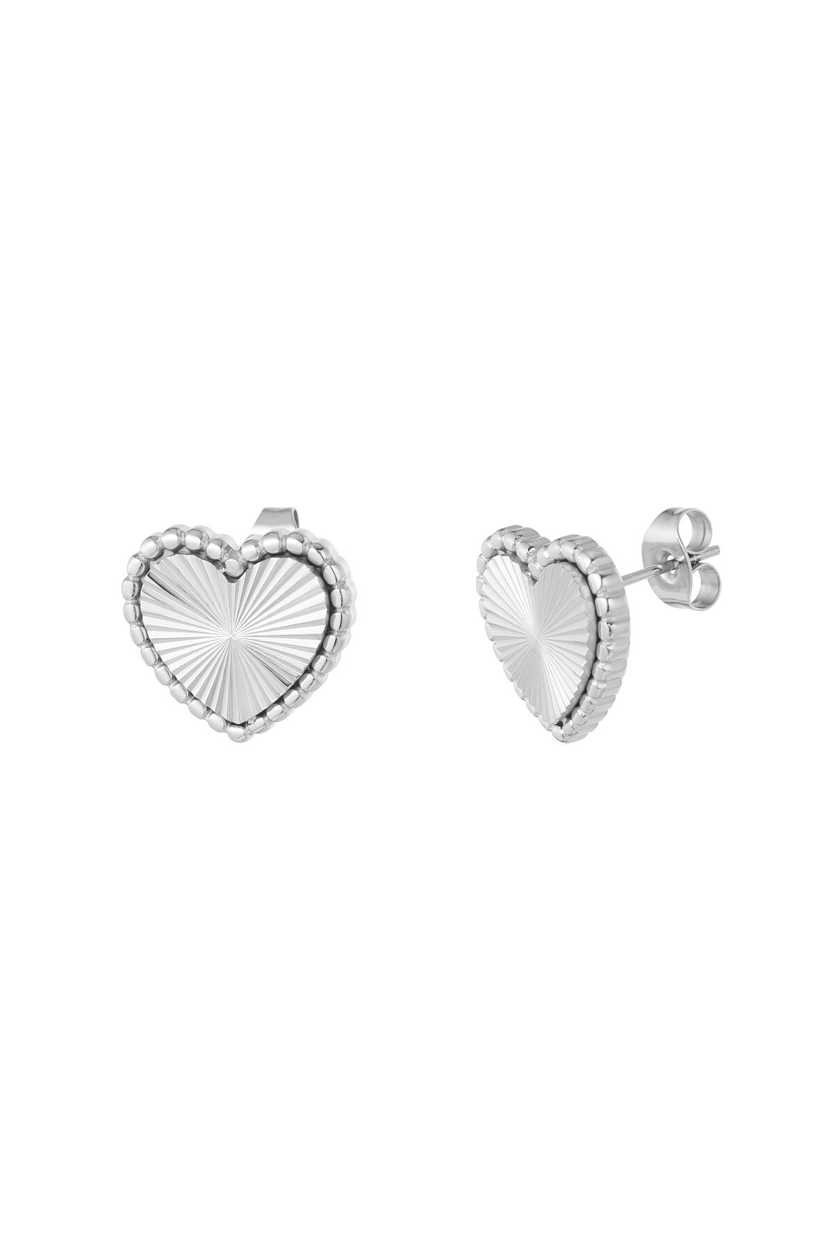 Ear studs heart with stripes - Silver color h5 