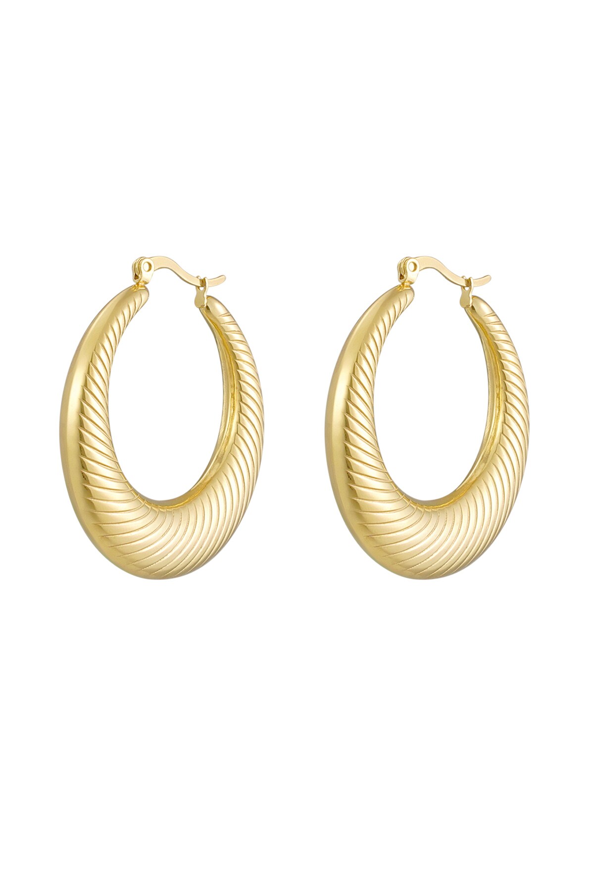 Earrings round striped - Gold color h5 