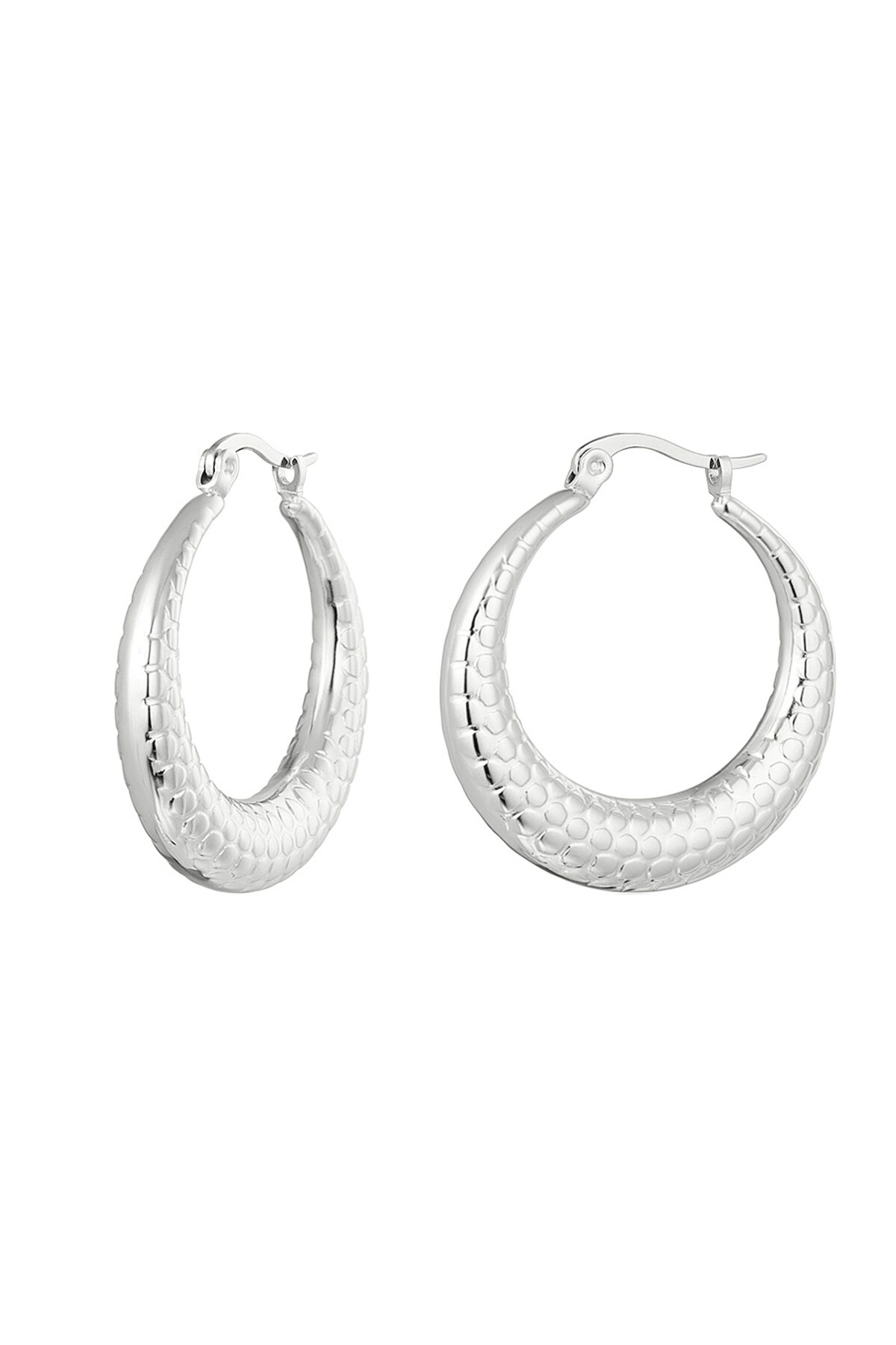 Earrings round with print - Silver color h5 