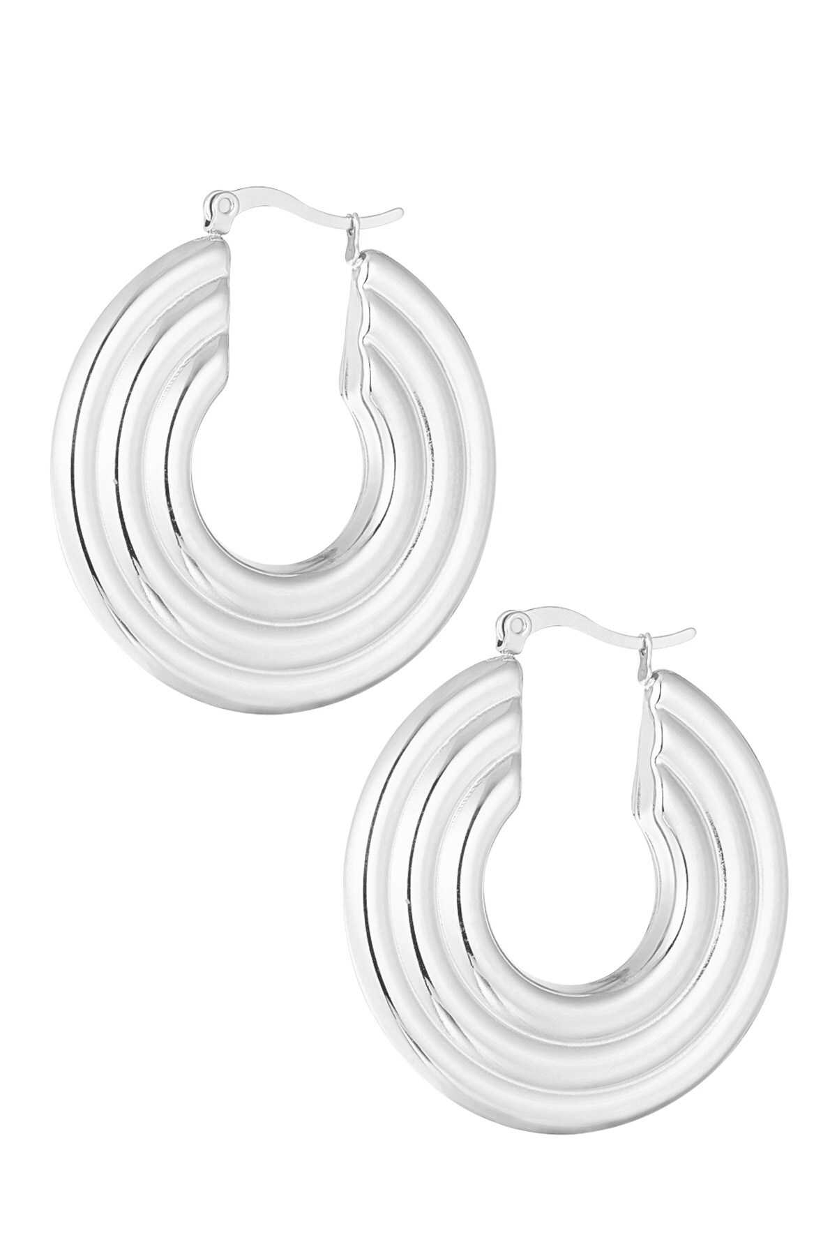 Round earrings with pattern - Silver color h5 