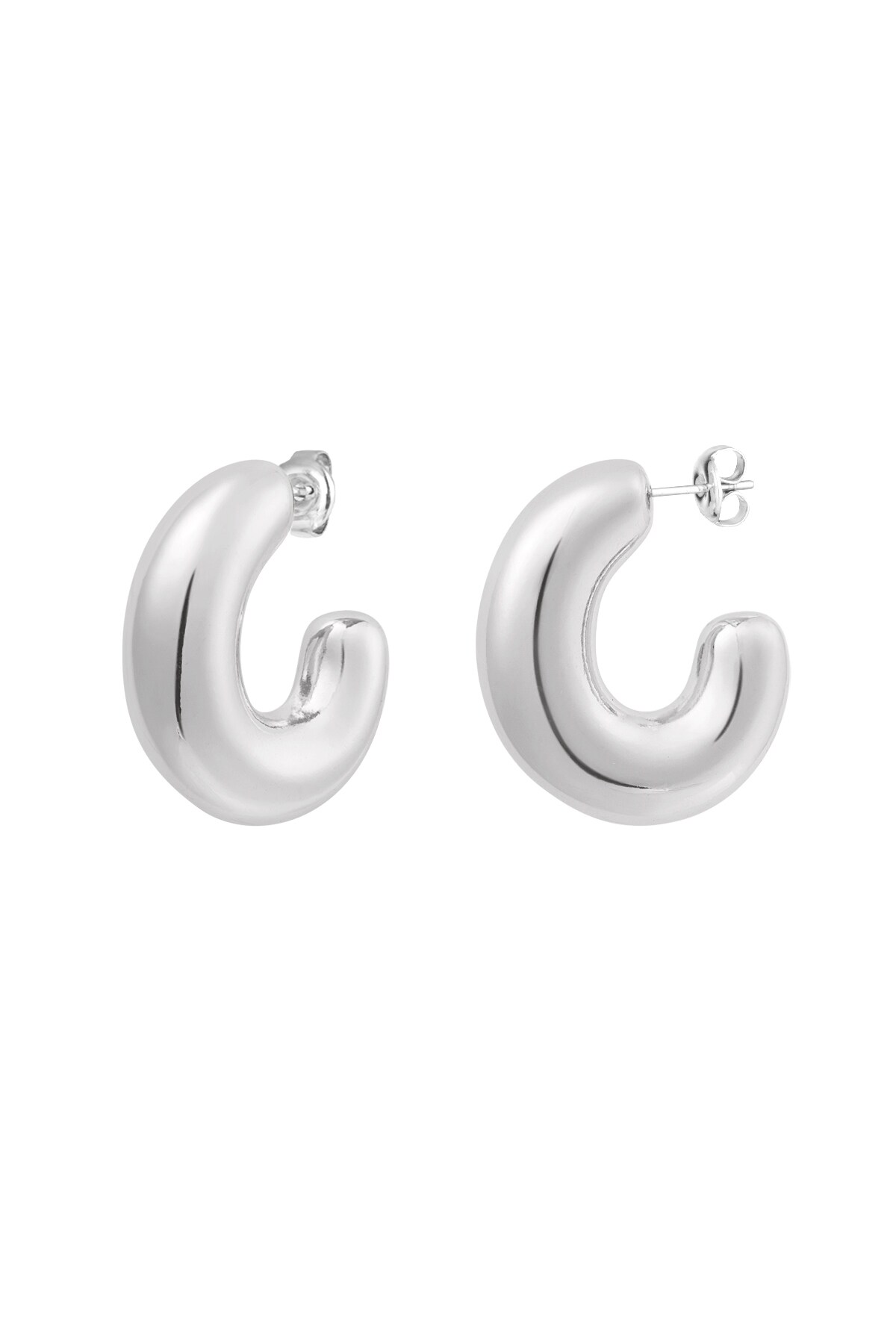 Earrings basic thick half moon - Silver color h5 