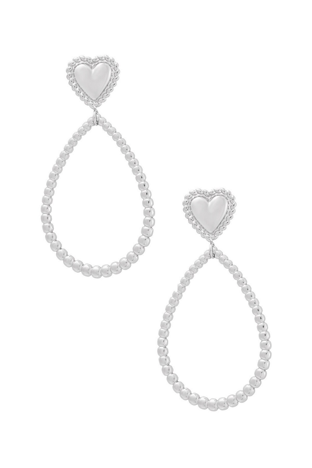 Earrings drop with heart - Silver color h5 