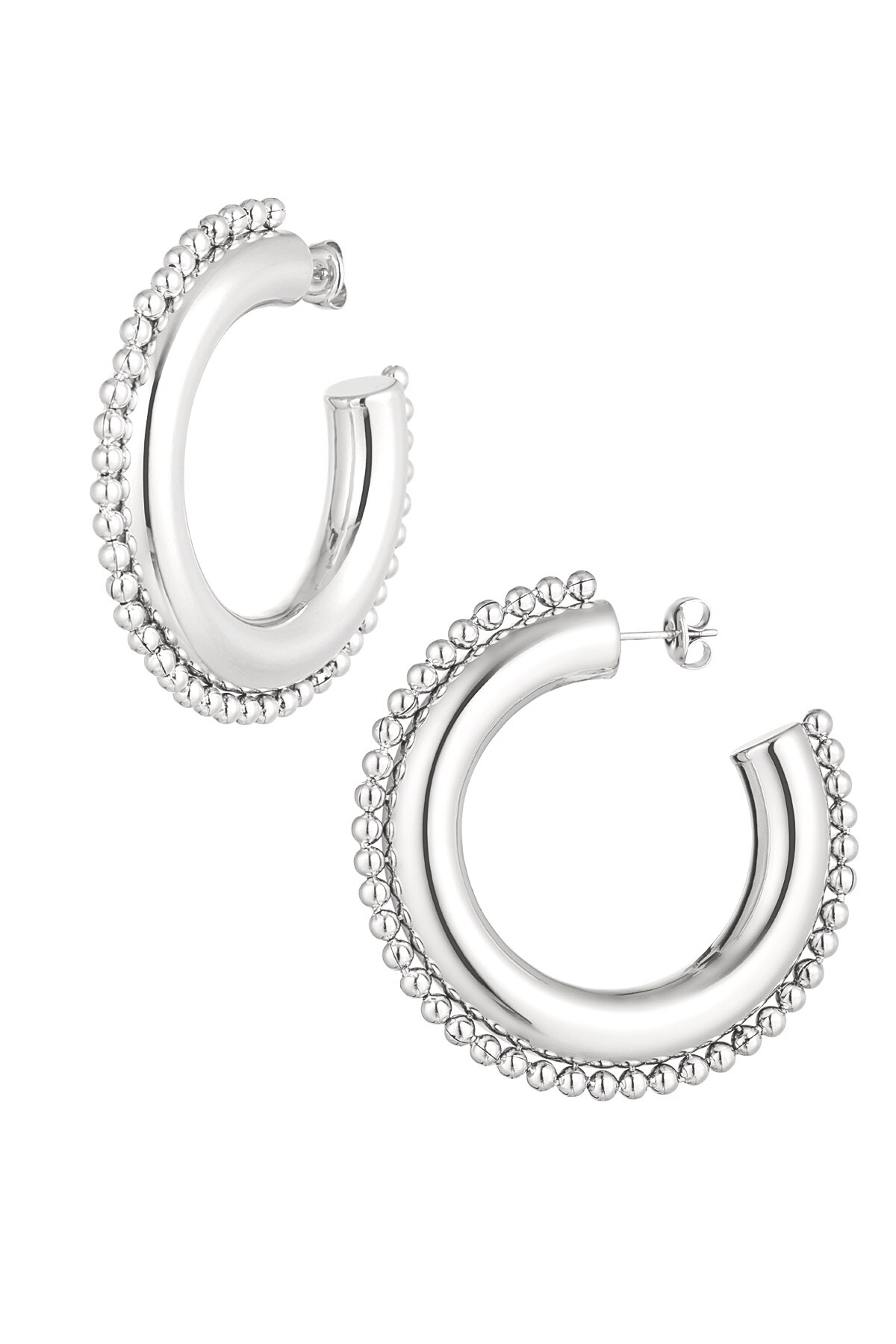 Round earrings with dots - Silver color h5 