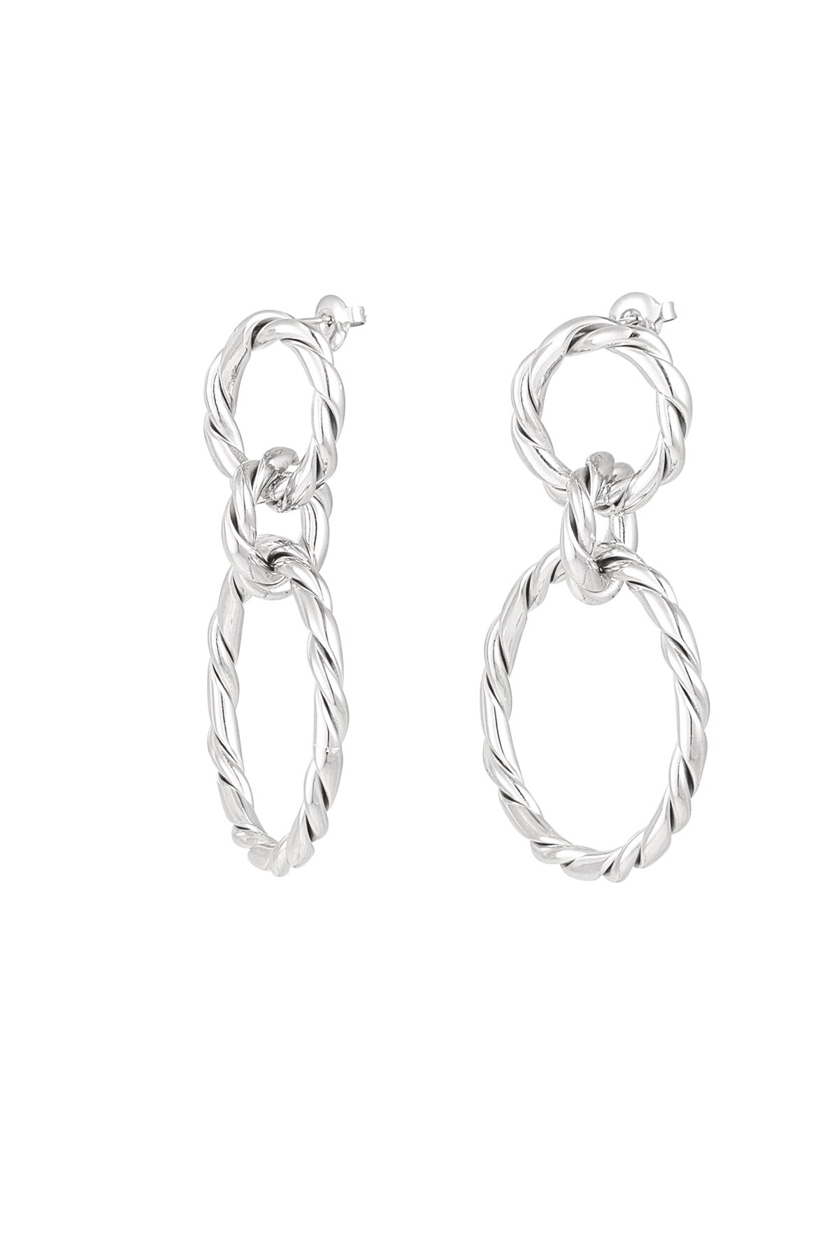 Earrings link with twist - Silver color h5 