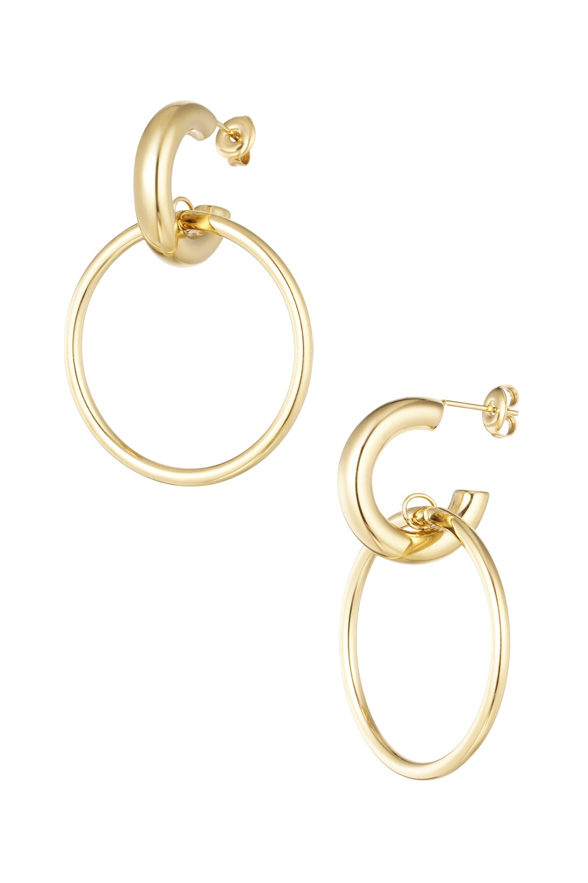 Earrings link with circle smooth - Gold color 