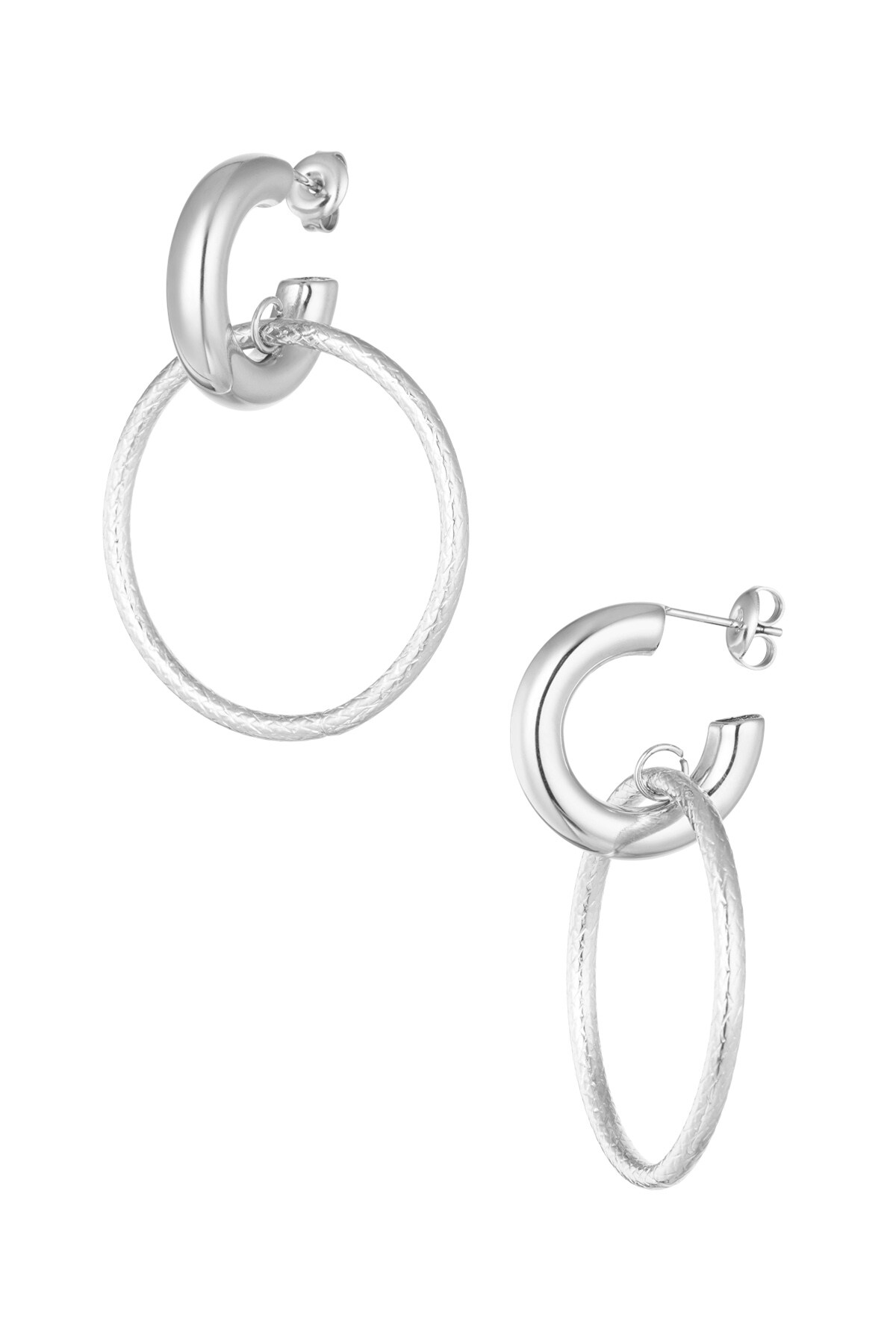 Earrings link with circle - Silver color 