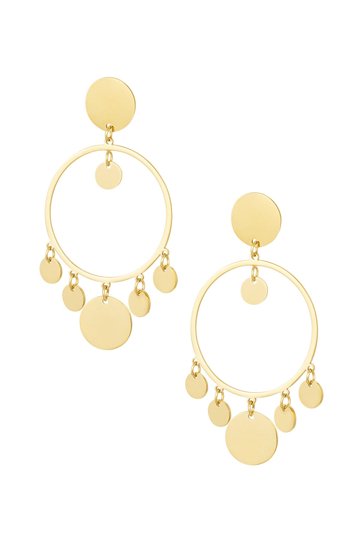 Earrings circle with coins - Gold color 