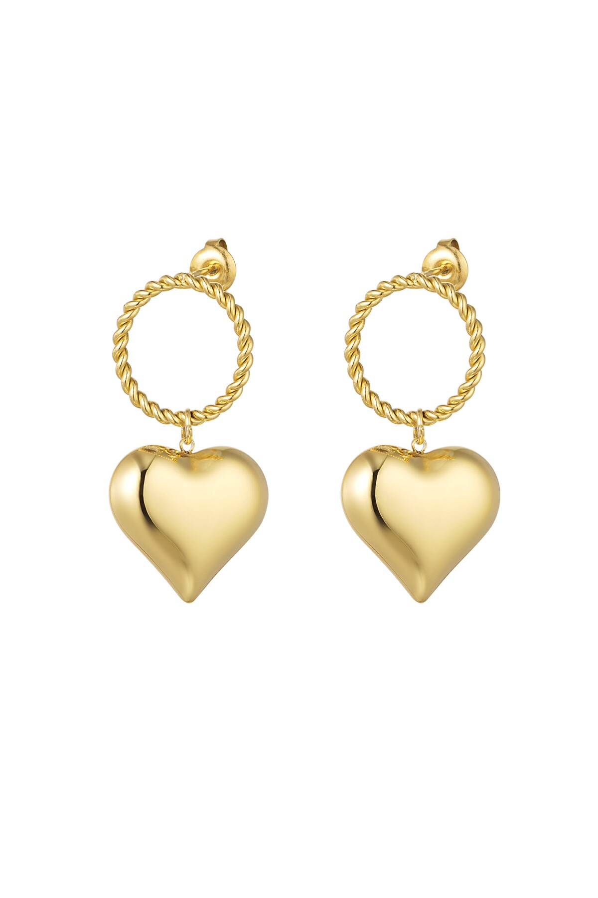 Earrings round & heart - Gold color h5 