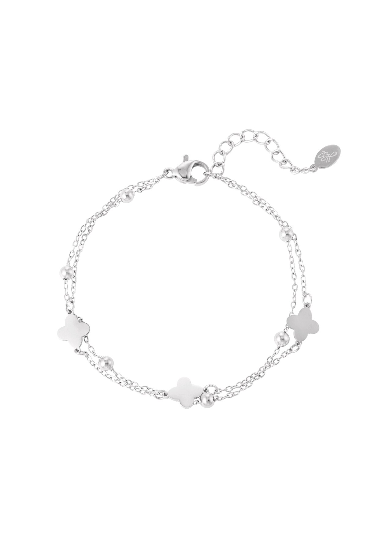 Double bracelet clover/balls - Silver color h5 