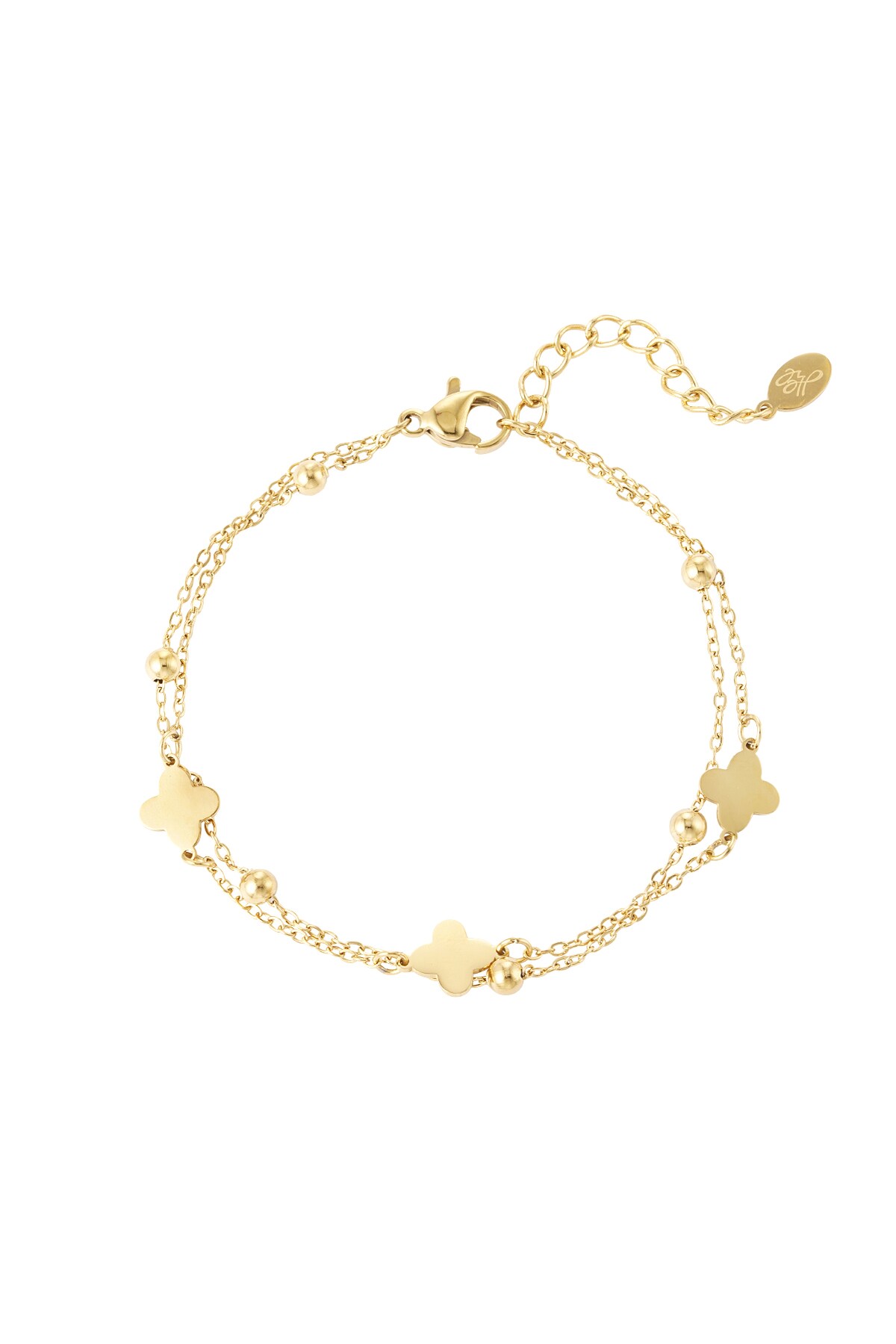 Double bracelet clover/balls - Gold color h5 