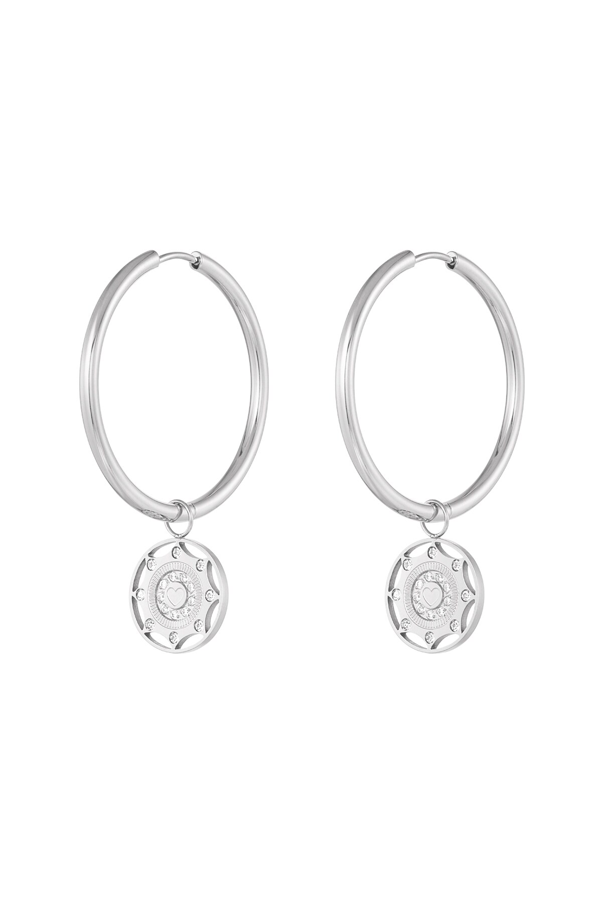 Earrings zircon coin - Silver color h5 