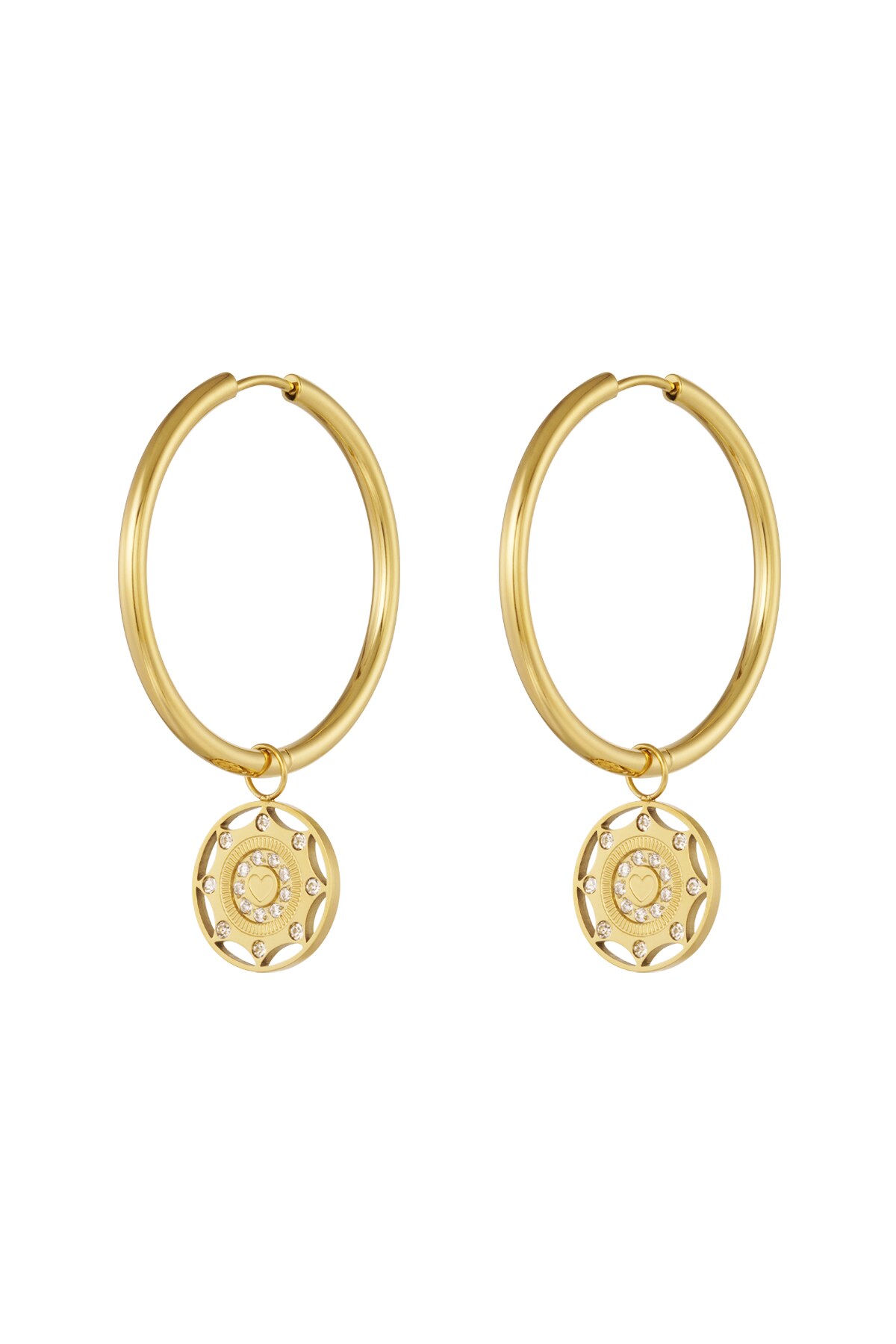 Earrings zircon coin - Gold color h5 