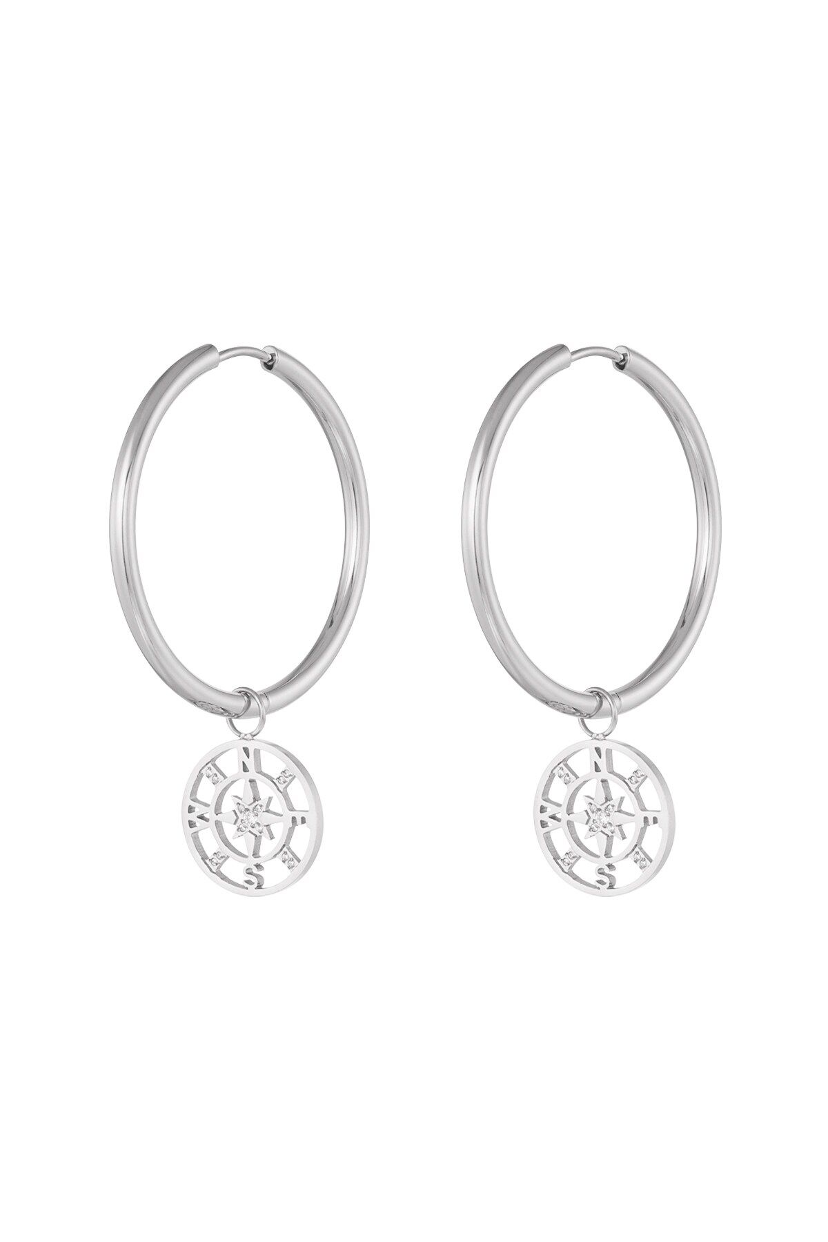 Earrings four directions - Silver color h5 