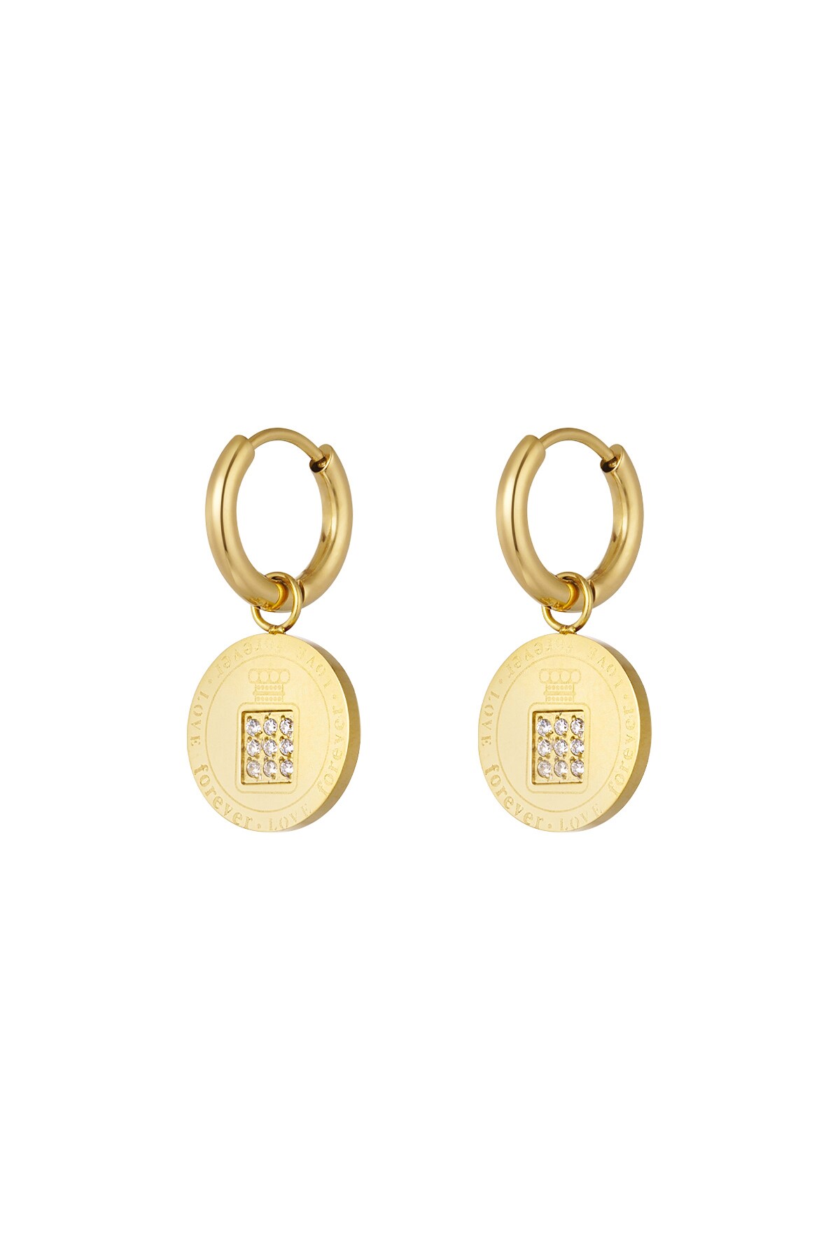 Earrings round coin stones - Gold color h5 